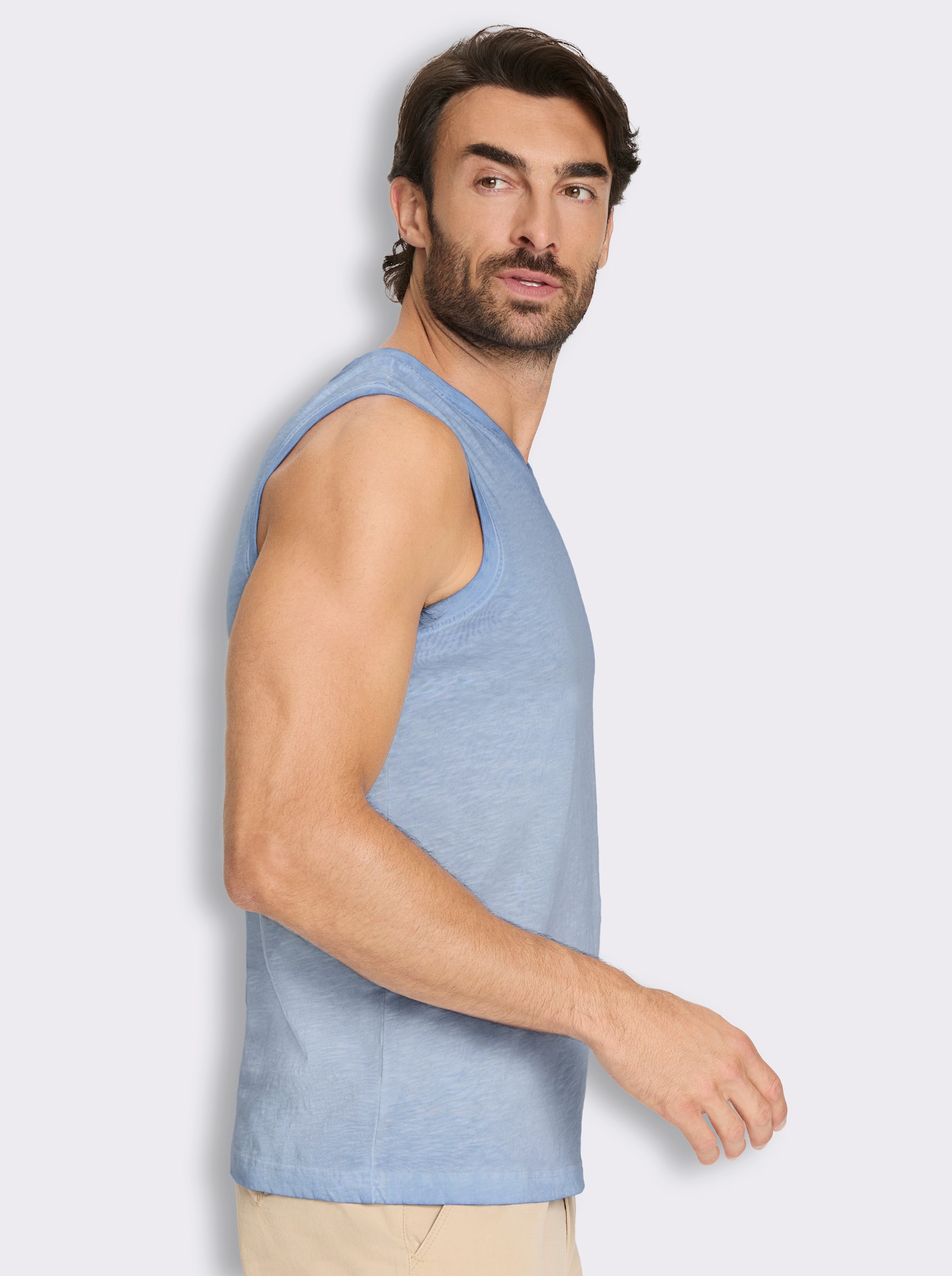 V-Shirt ärmellos, aus Baumwolle - himmelblau