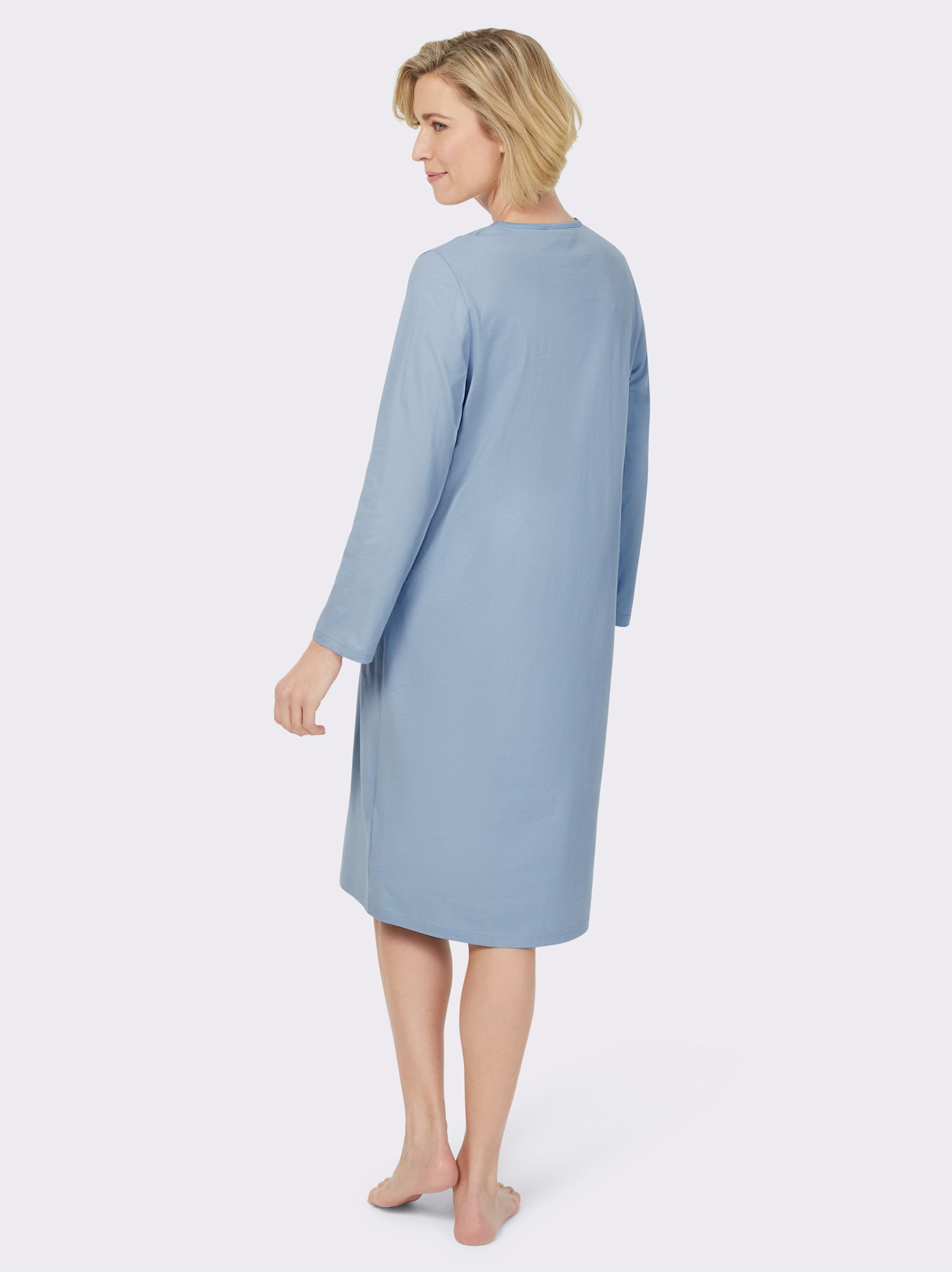 Ascafa Nachthemden im Doppelpack, floraler Print - hellblau + hellblau-bedruckt