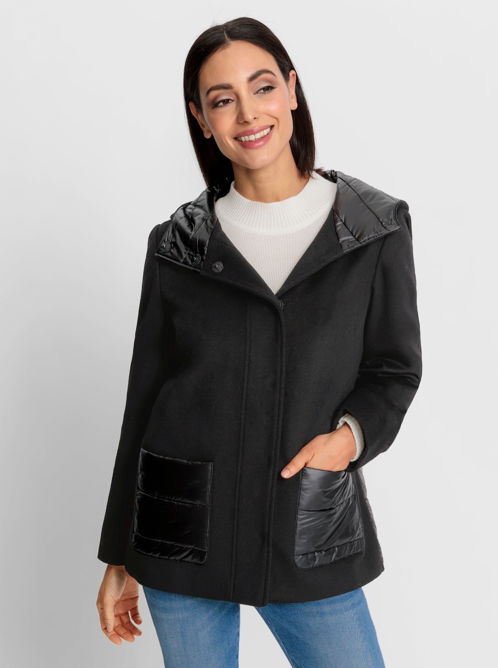 heine Outdoorjacke im Materialmix - schwarz