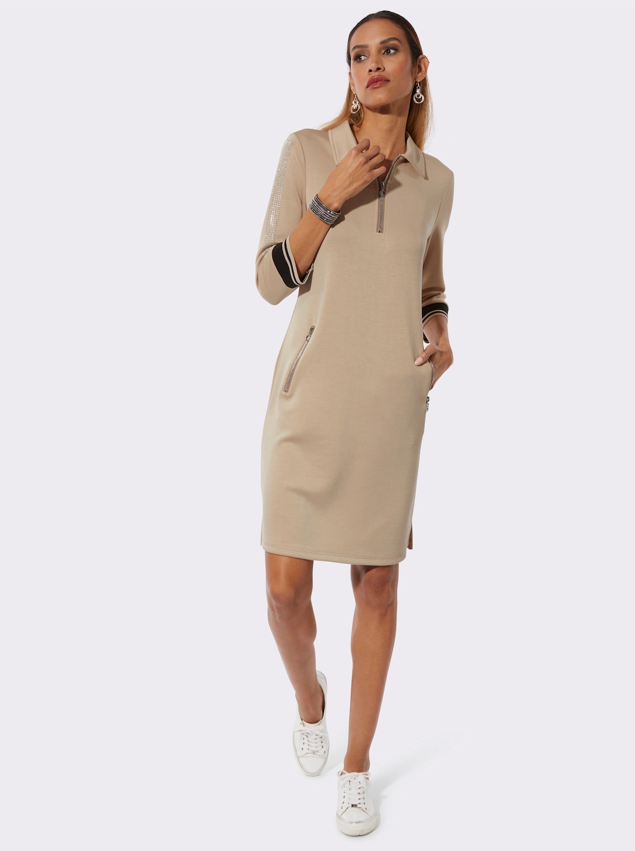 Polokleid im hochwertigen Modal-Mix - beige-schwarz