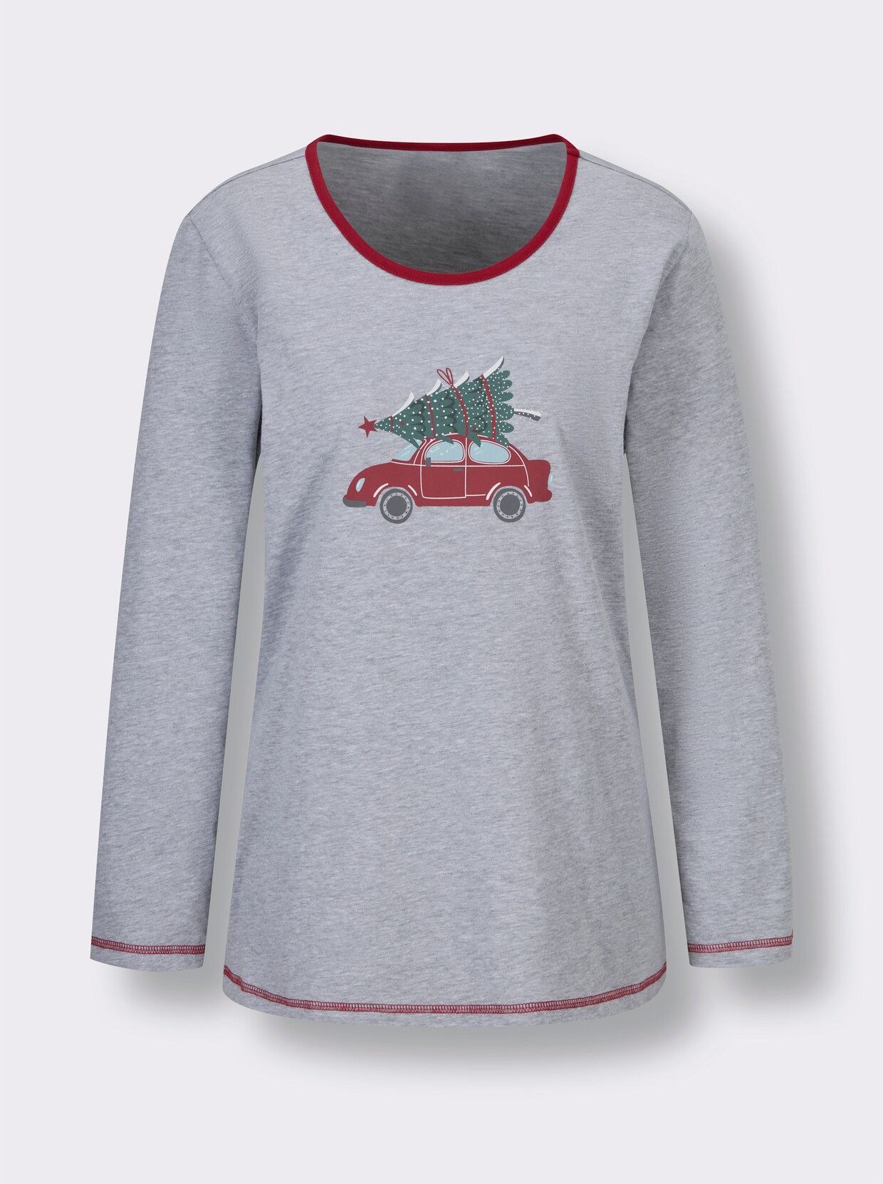 Comtessa Schlafanzugshirt - grau-meliert-rot