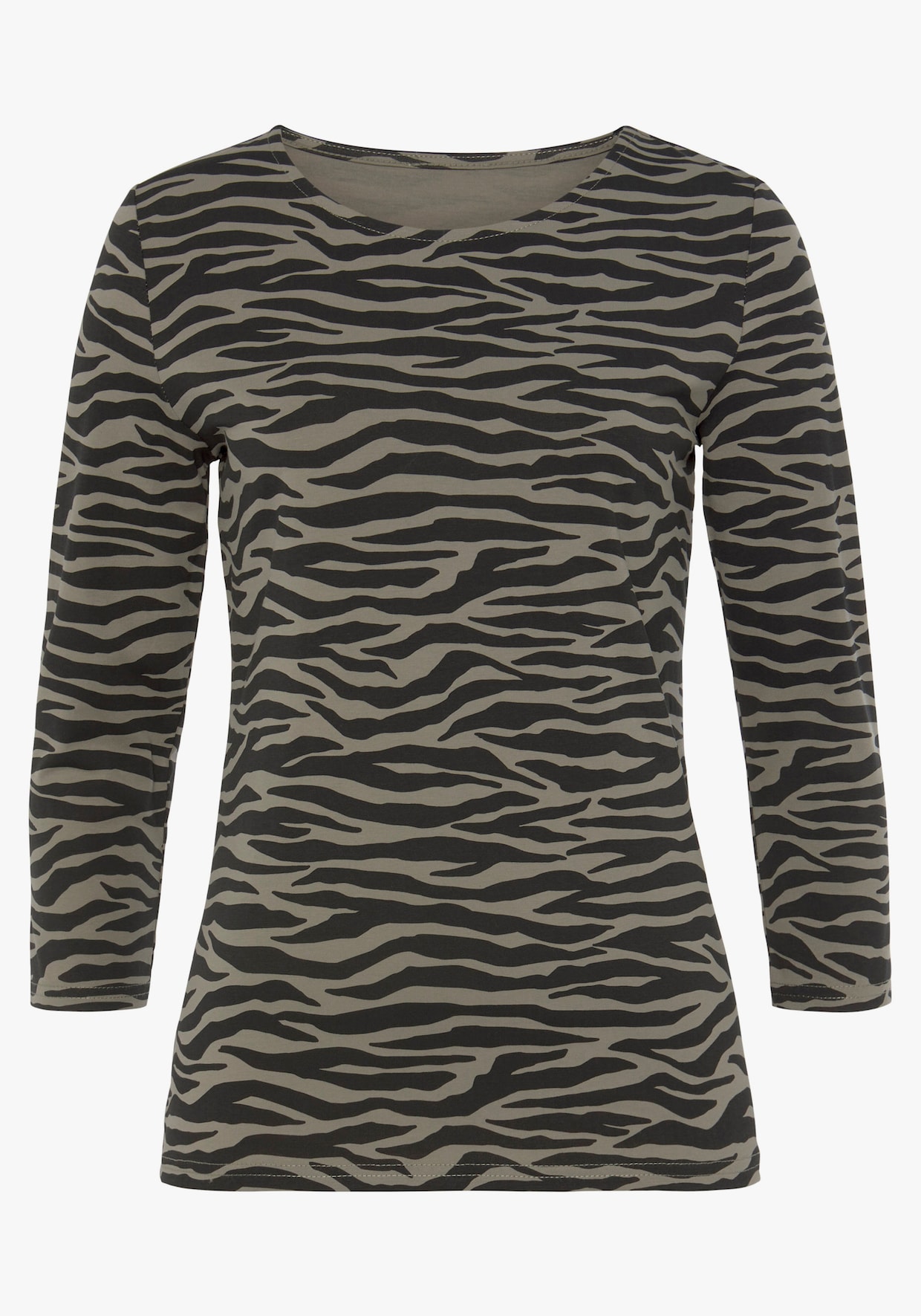 LASCANA Shirt met 3/4-mouw - kaki/zwart