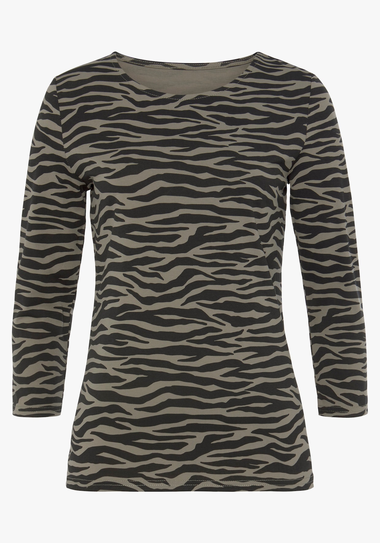 LASCANA Shirt met ronde hals - kaki/zwart