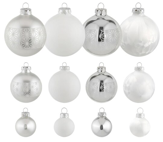 Thüringer Glasdesign Weihnachtsbaumkugel - weiß-silberfarben