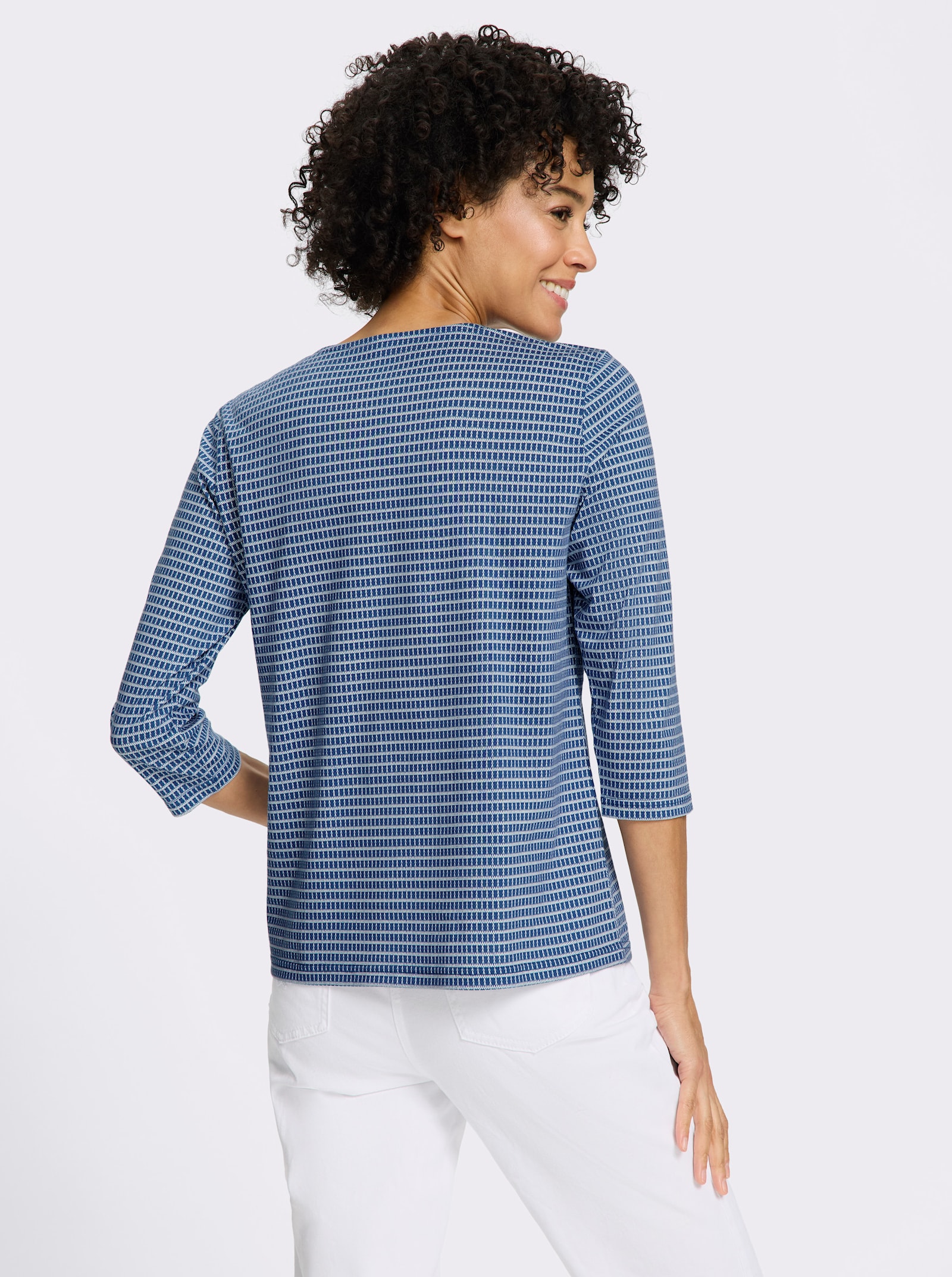 3/4-Arm-Shirt mit Minimal-Druck - jeansblau-ecru-bedruckt