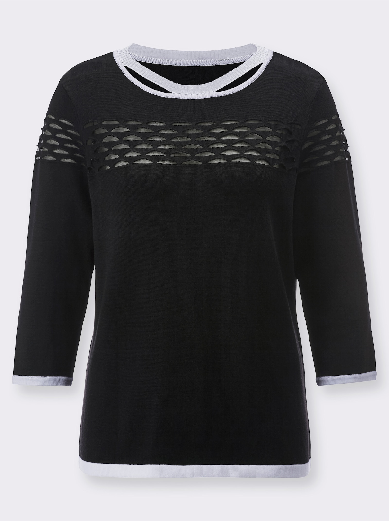 Feinstrickpullover mit transparenten Partien - schwarz