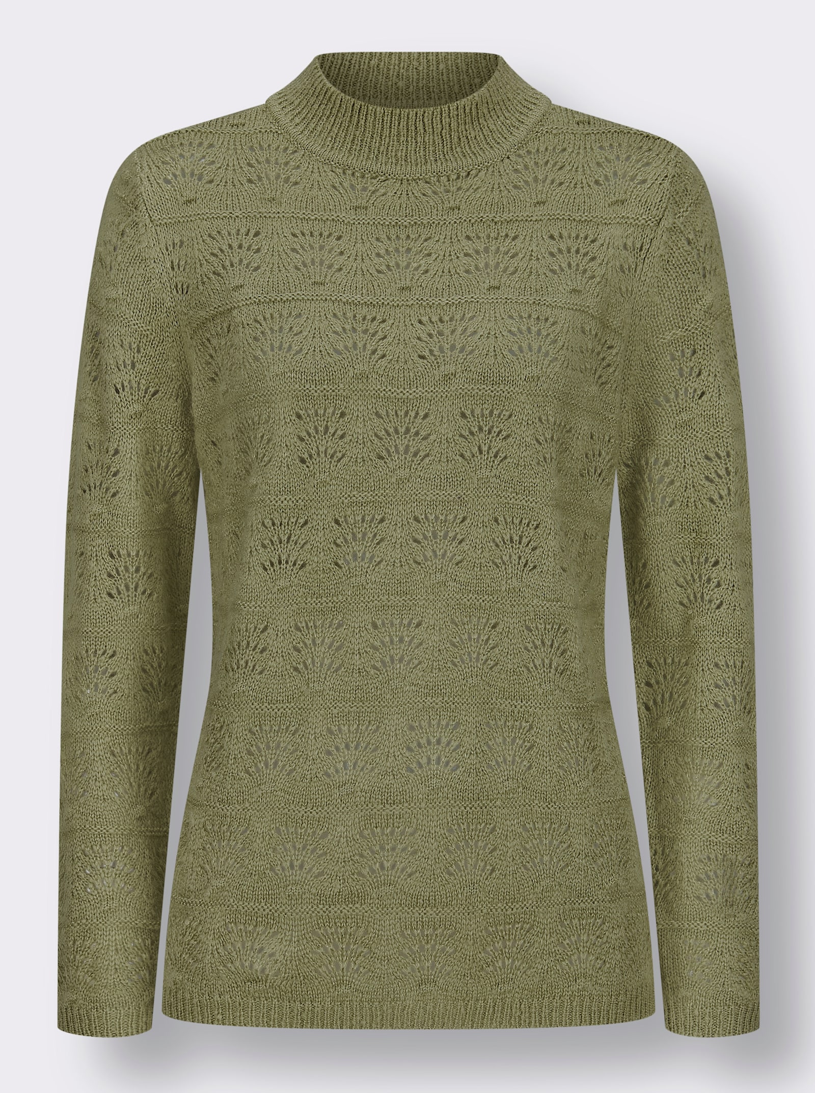 Stehkragenpullover mit gerippten Abschlüssen - schilf-meliert