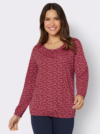 Rundhalsshirt mit Gummibündchen am Ärmel - kirsche-koralle-bedruckt