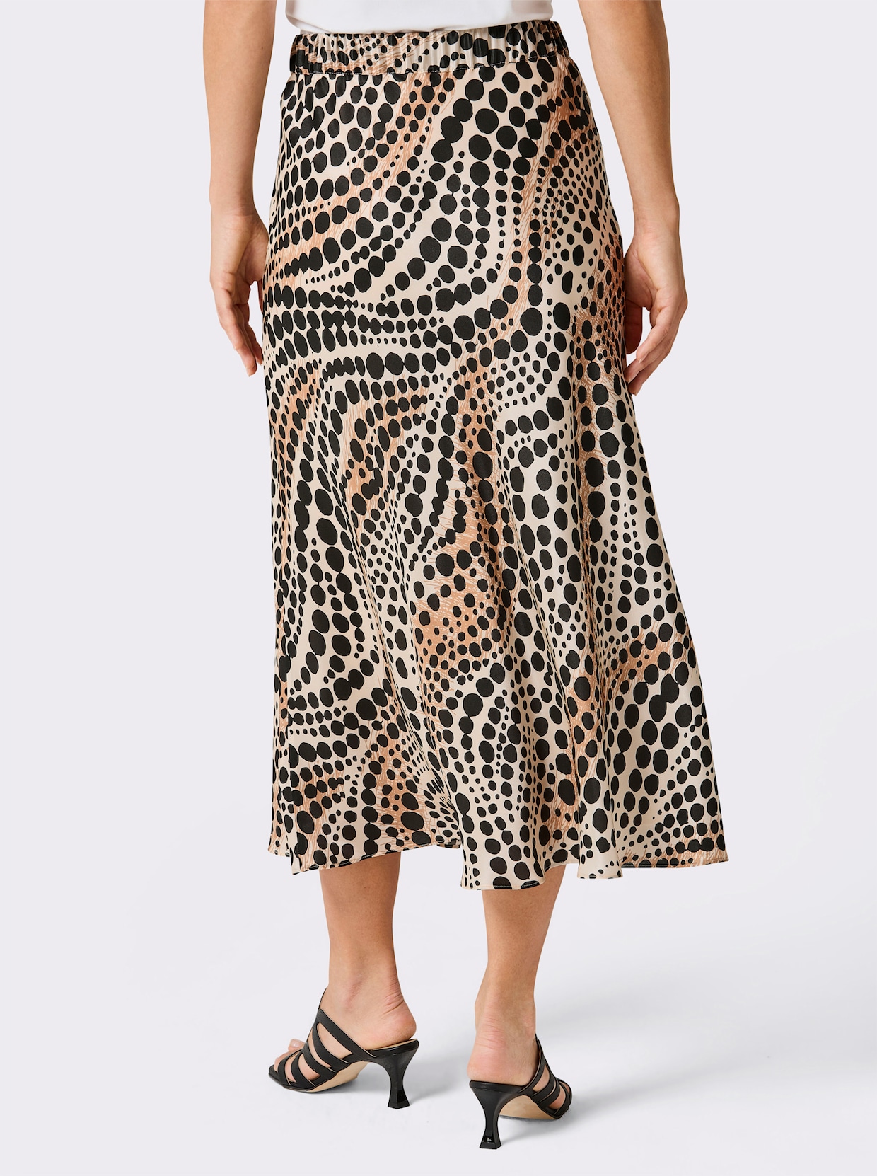 CREATION L PREMIUM Schlupfrock im Seiden-Viskose-Mix - elfenbein-schwarz-bedruckt