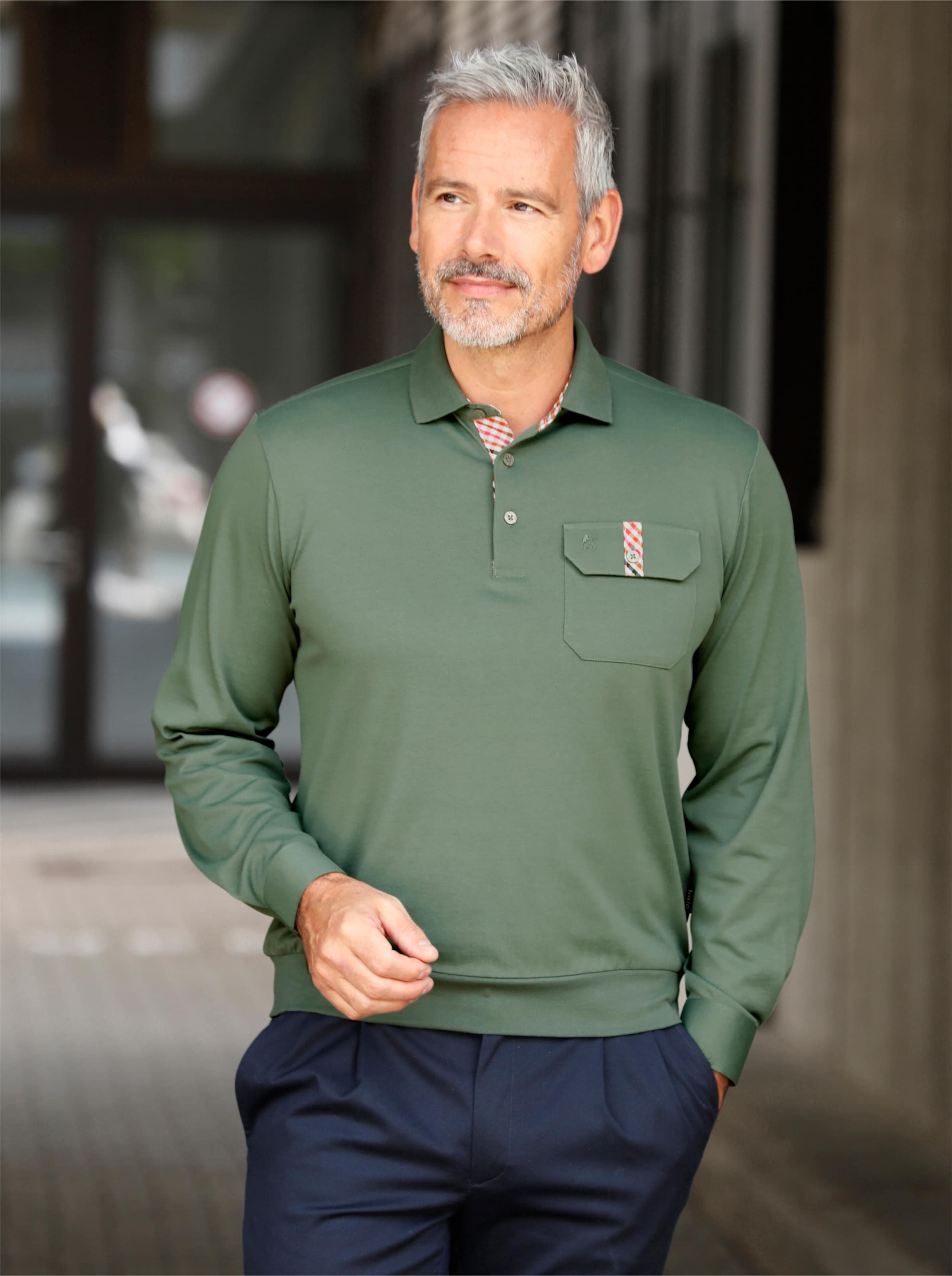 Hajo Poloshirt met lange mouwen in mos Witt