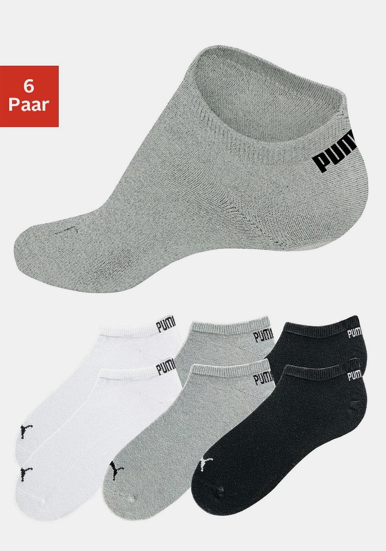 PUMA Sneakersocken - weiß, grau-meliert, schwarz