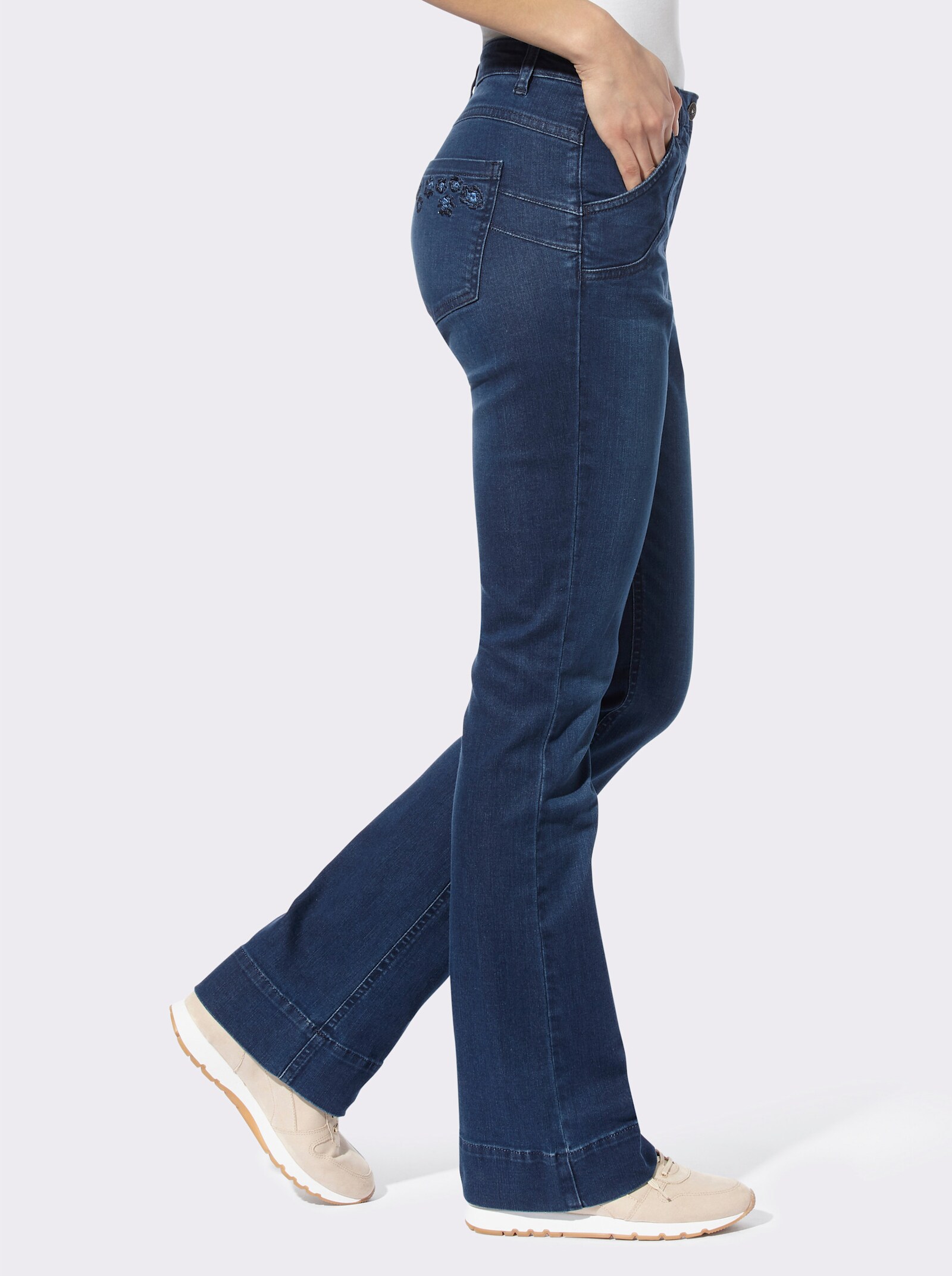 heine Bootcut-Jeans mit bestickten Gesäßtaschen - blue-stone-washed