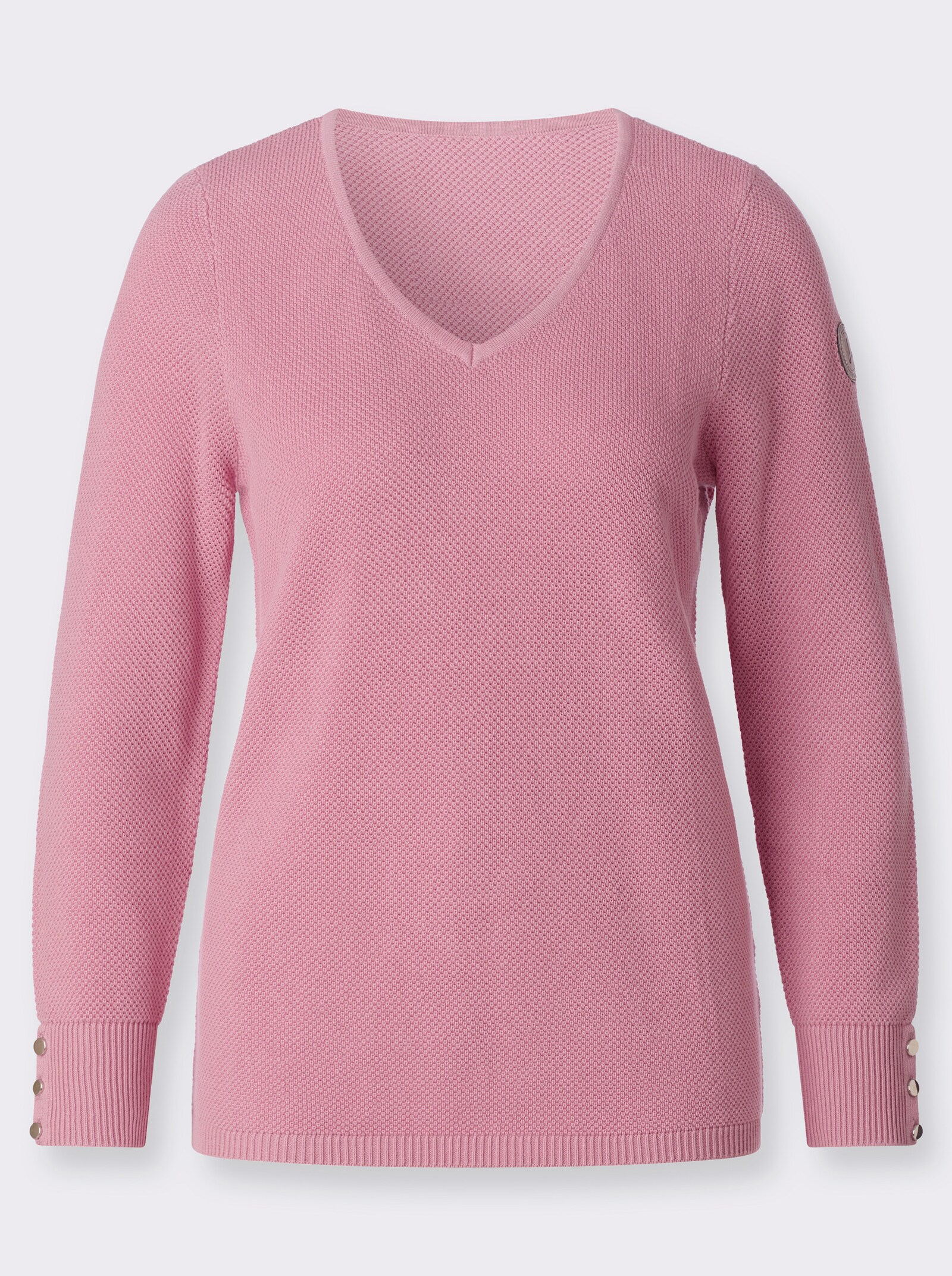 V-Ausschnitt-Pullover mit Rippbündchen - altrosa