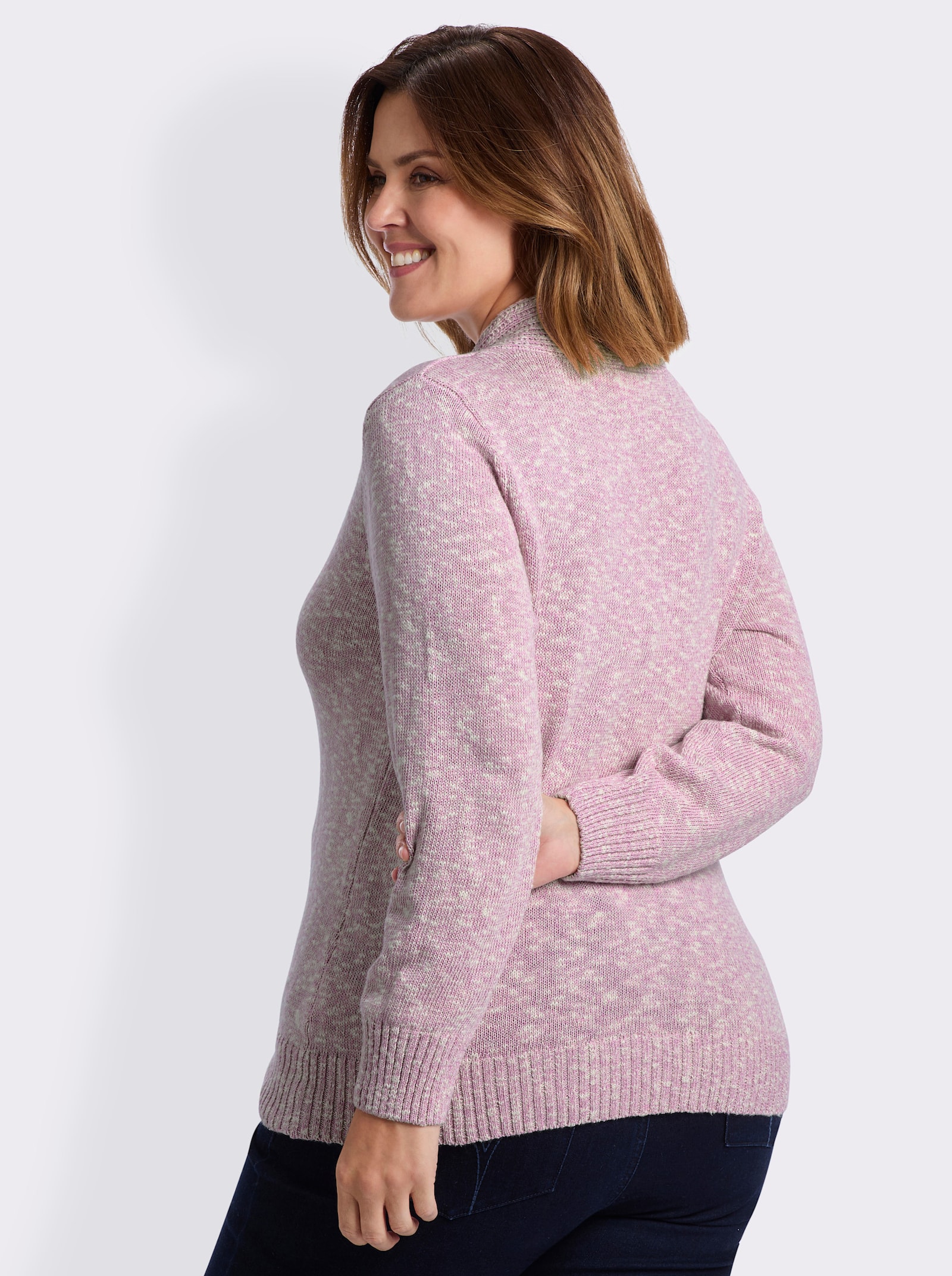 V-Ausschnitt-Pullover in 2-in-1-Optik - orchidee-meliert