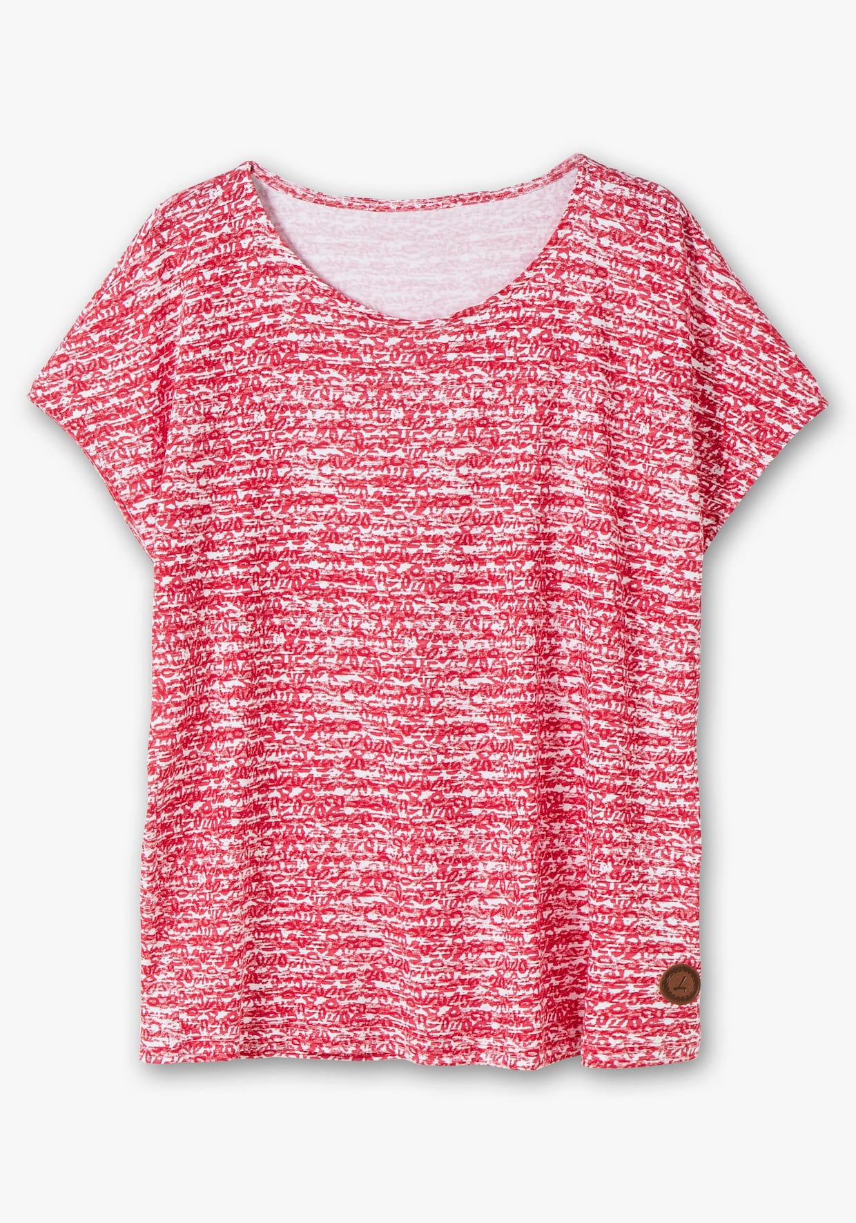 Rundhalsshirt - rot-ecru-geringelt