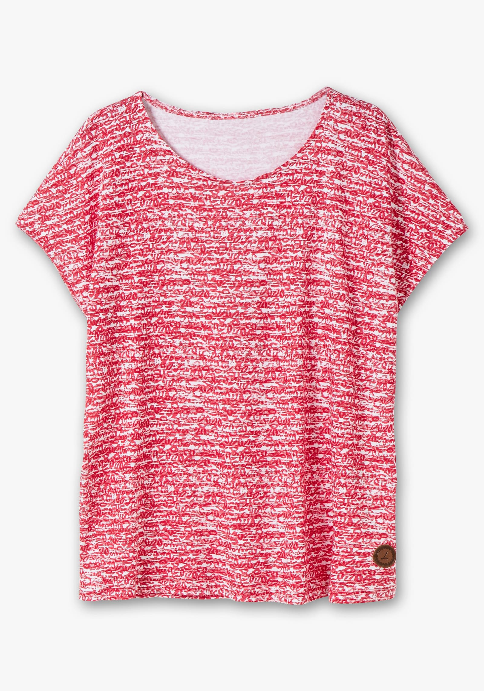 Rundhalsshirt mit weicher Baumwolle - rot-ecru-geringelt