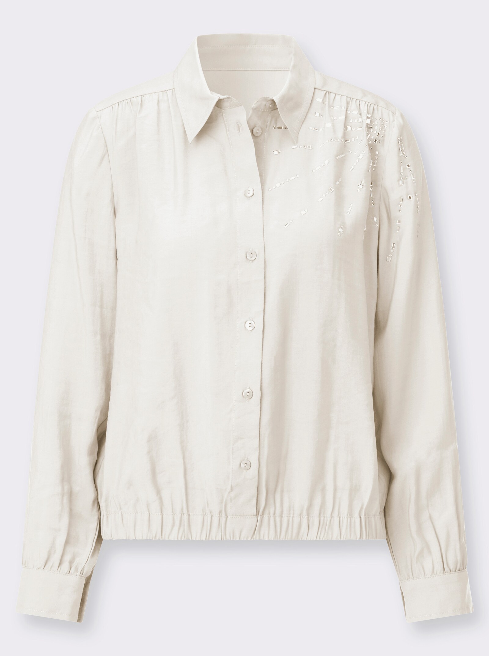 Hemdbluse mit Ziersteinchen - ecru