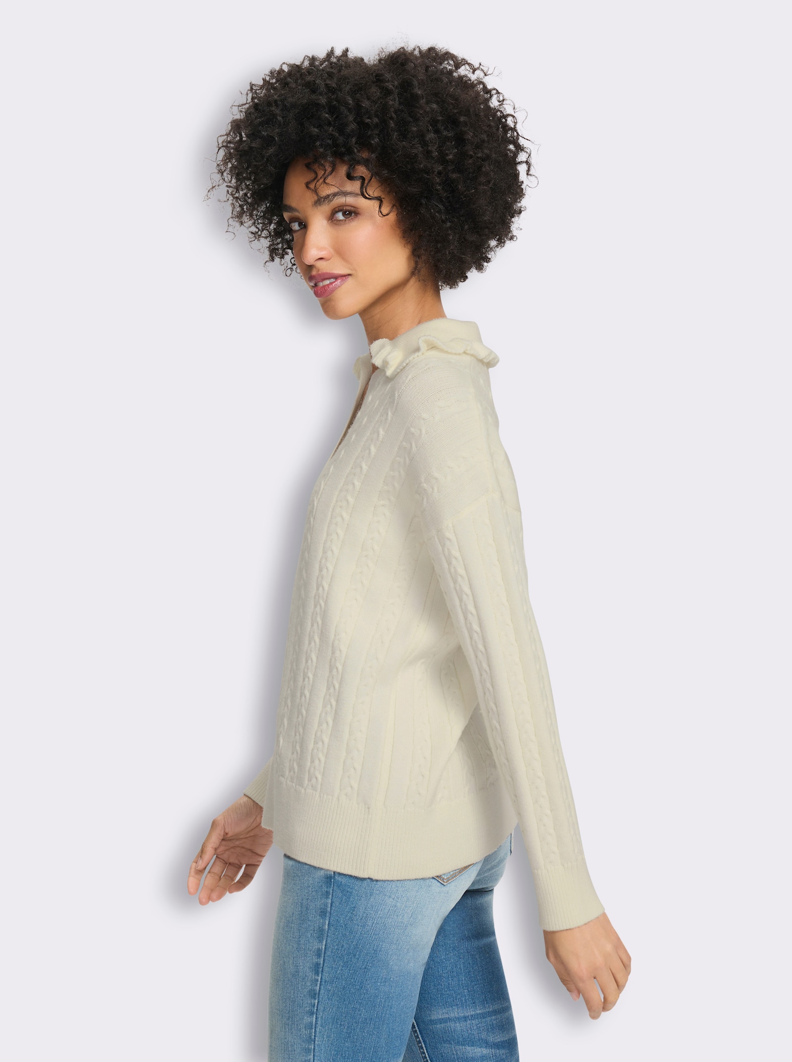 heine Langarm-Pullover mit Zopfmuster - champagner