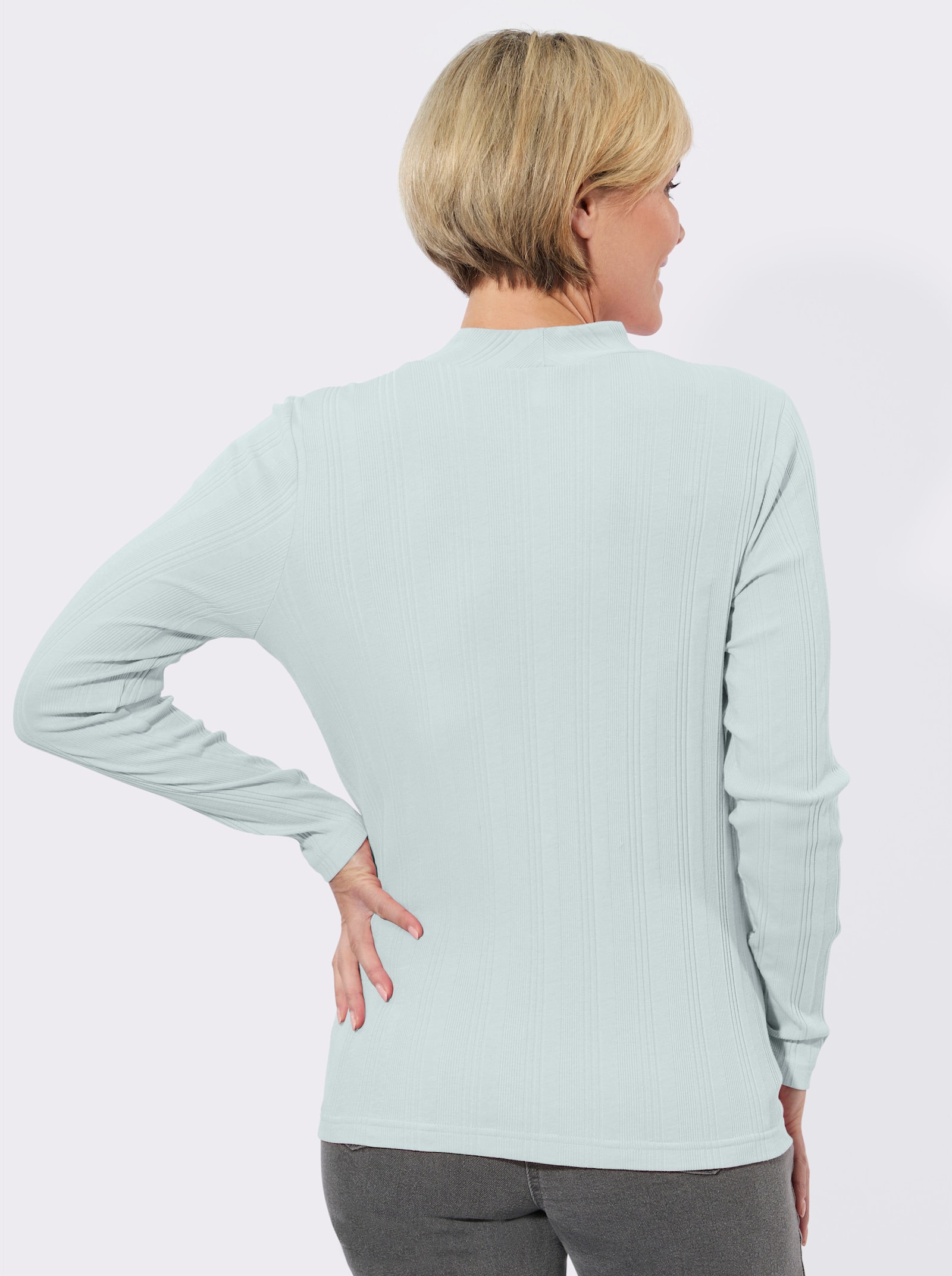 Rippshirt mit Stehkragen - kalkmint