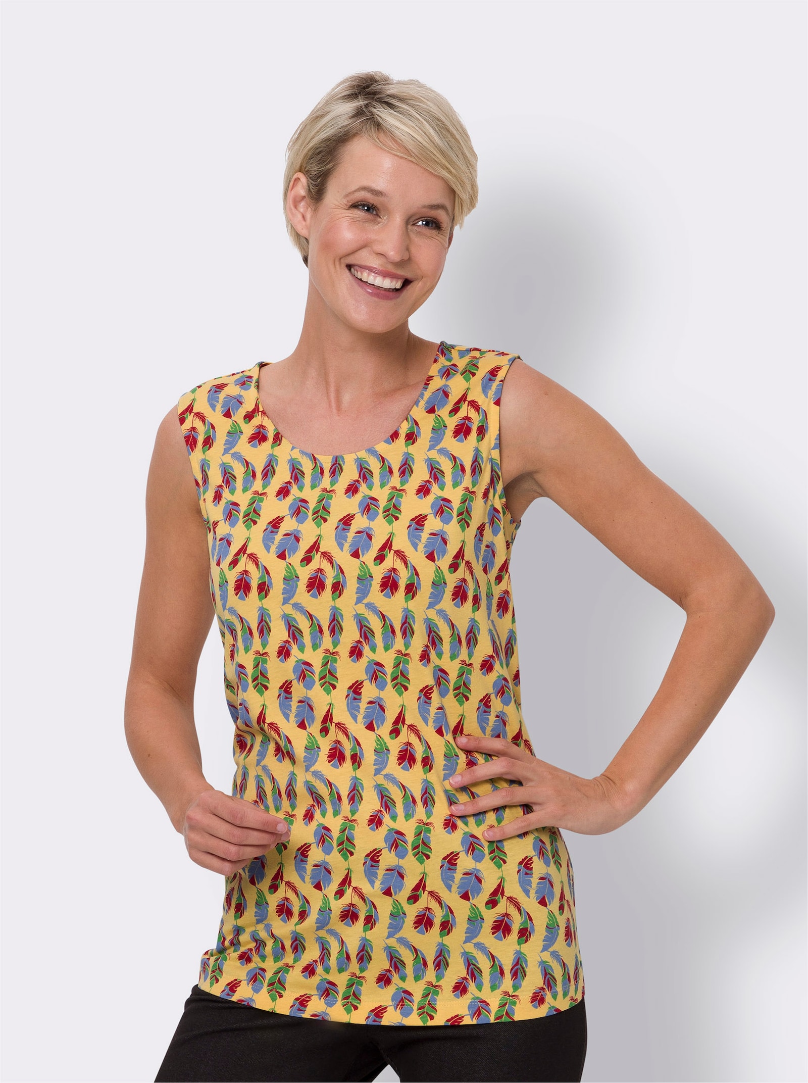 Shirttop met print - geel/lichtblauw bedrukt