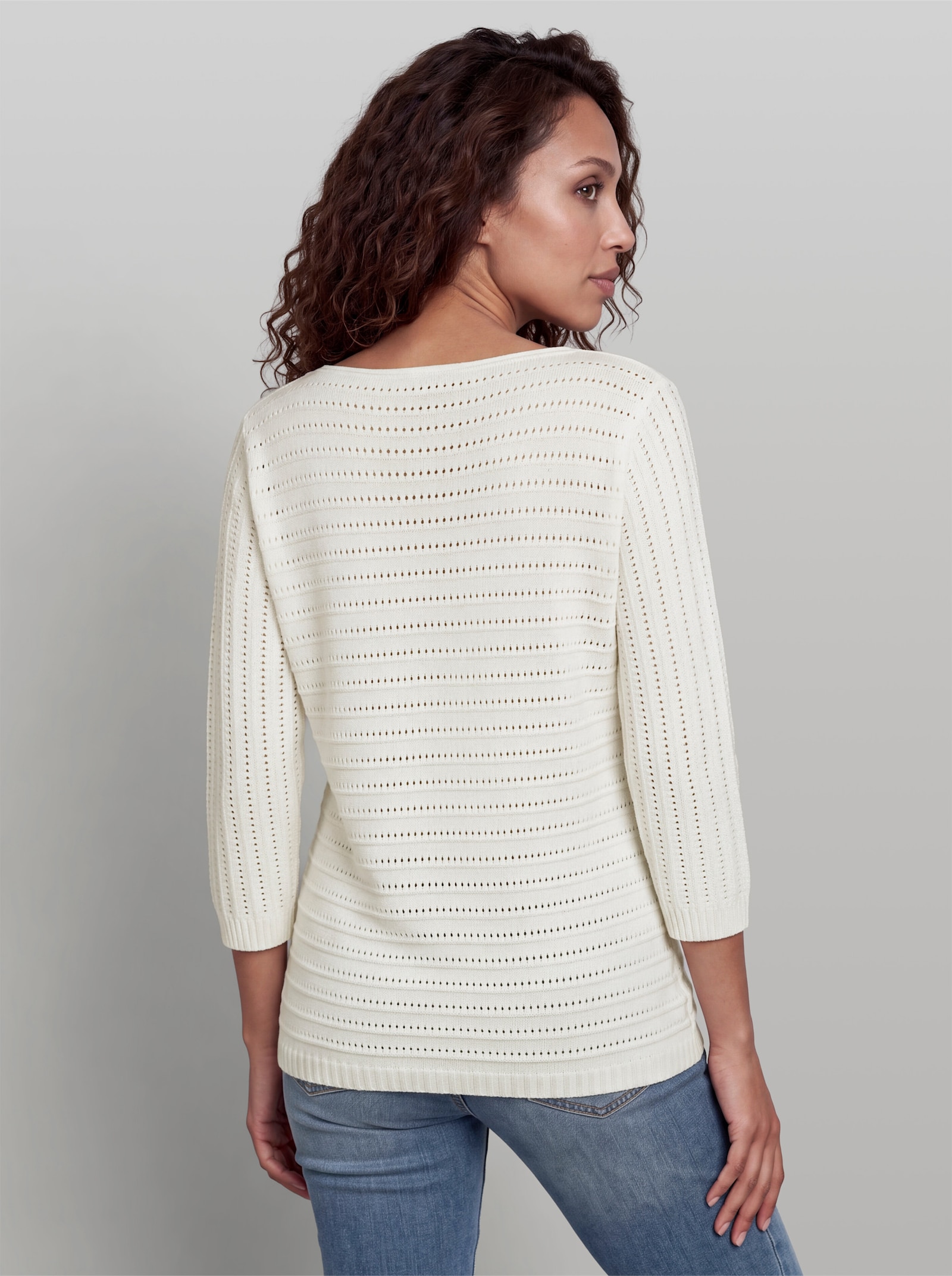 heine Ajourpullover mit V-Ausschnitt - ecru