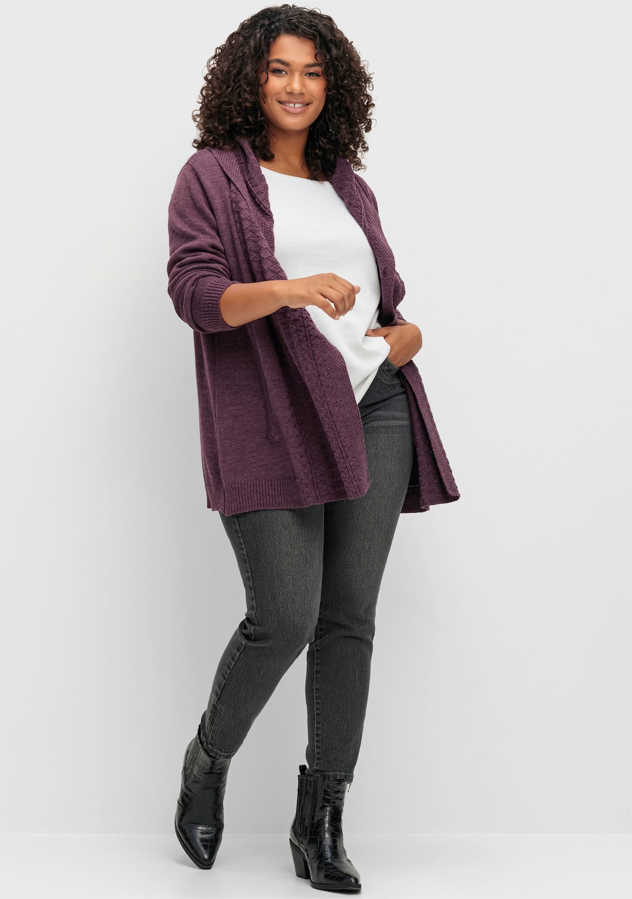 sheego by Joe Browns Kapuzenstrickjacke - brombeer