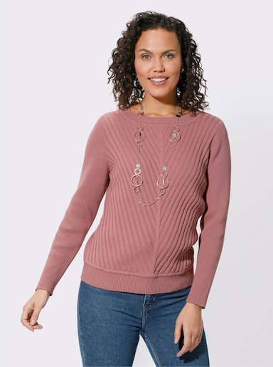 Rundhalspullover mit Rippenstrick - rosenholz