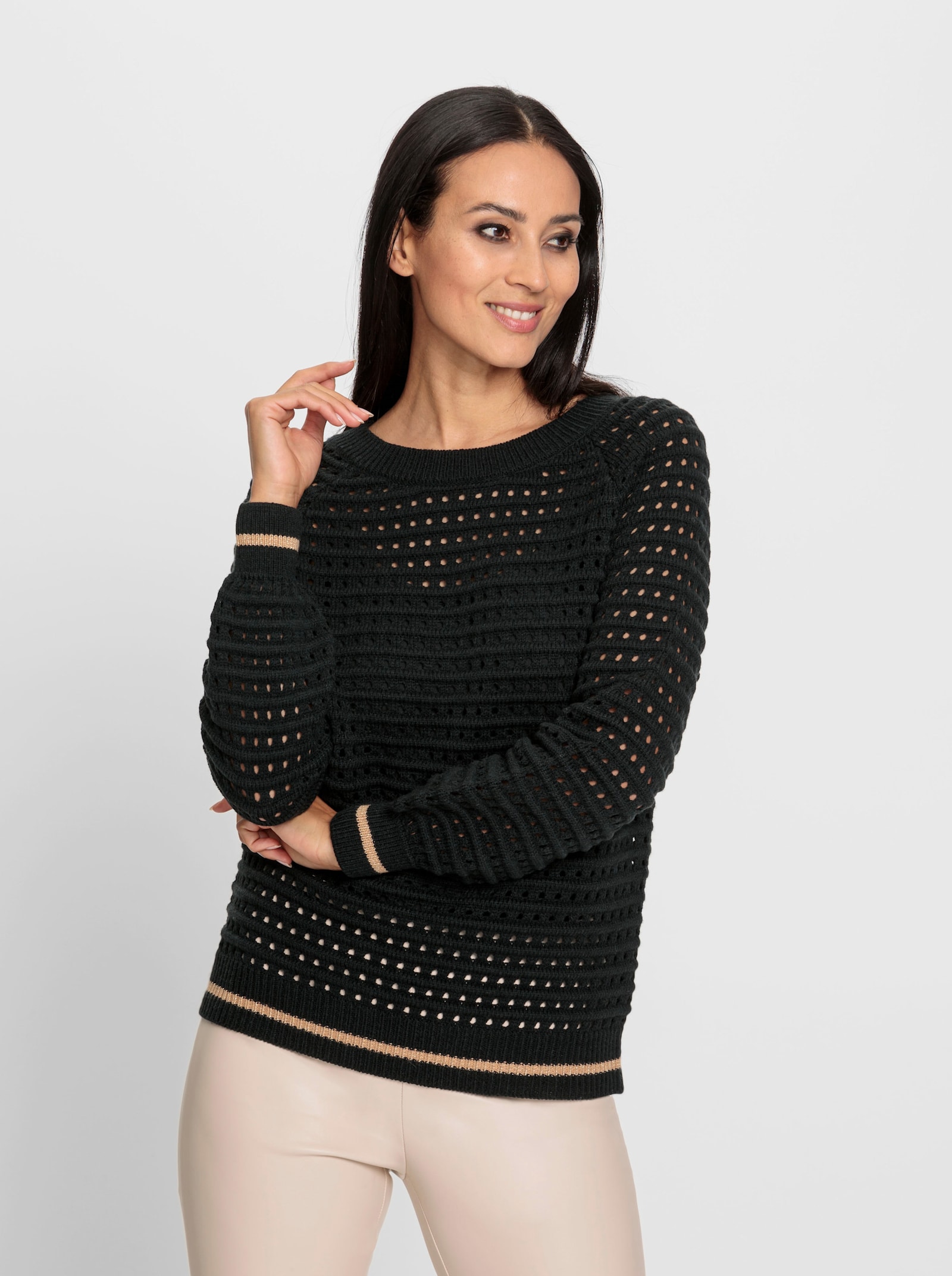 heine Rundhalspullover mit Schurwolle - schwarz