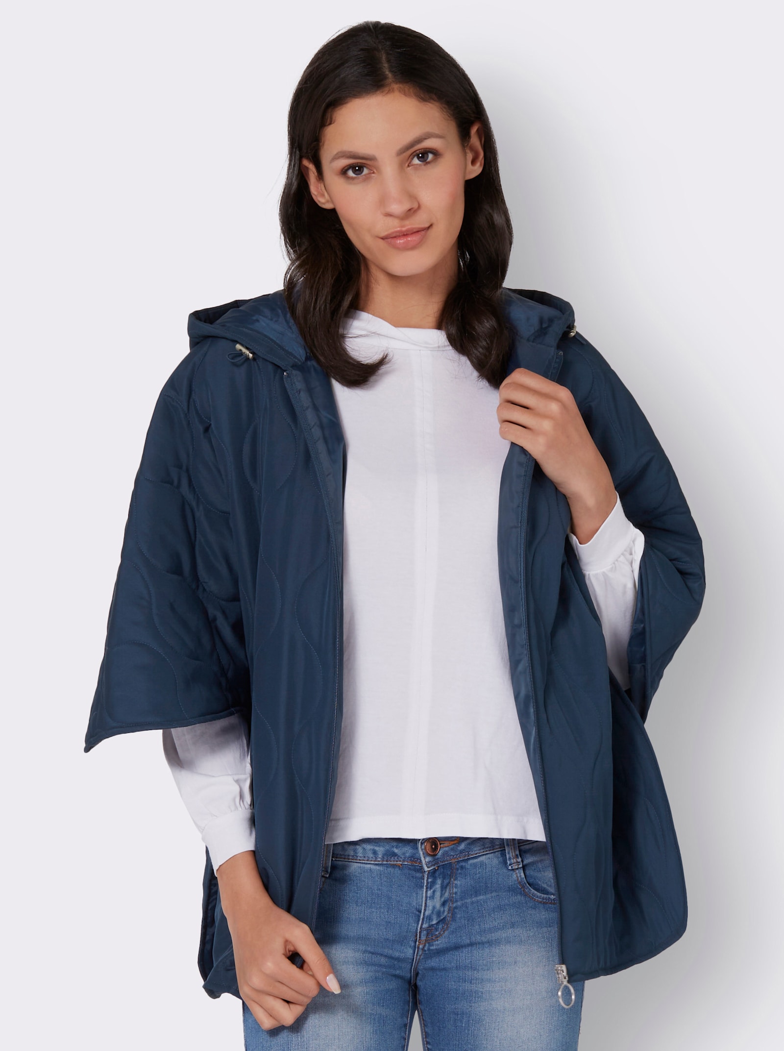 Steppjacke in Poncho-Form - dunkelblau
