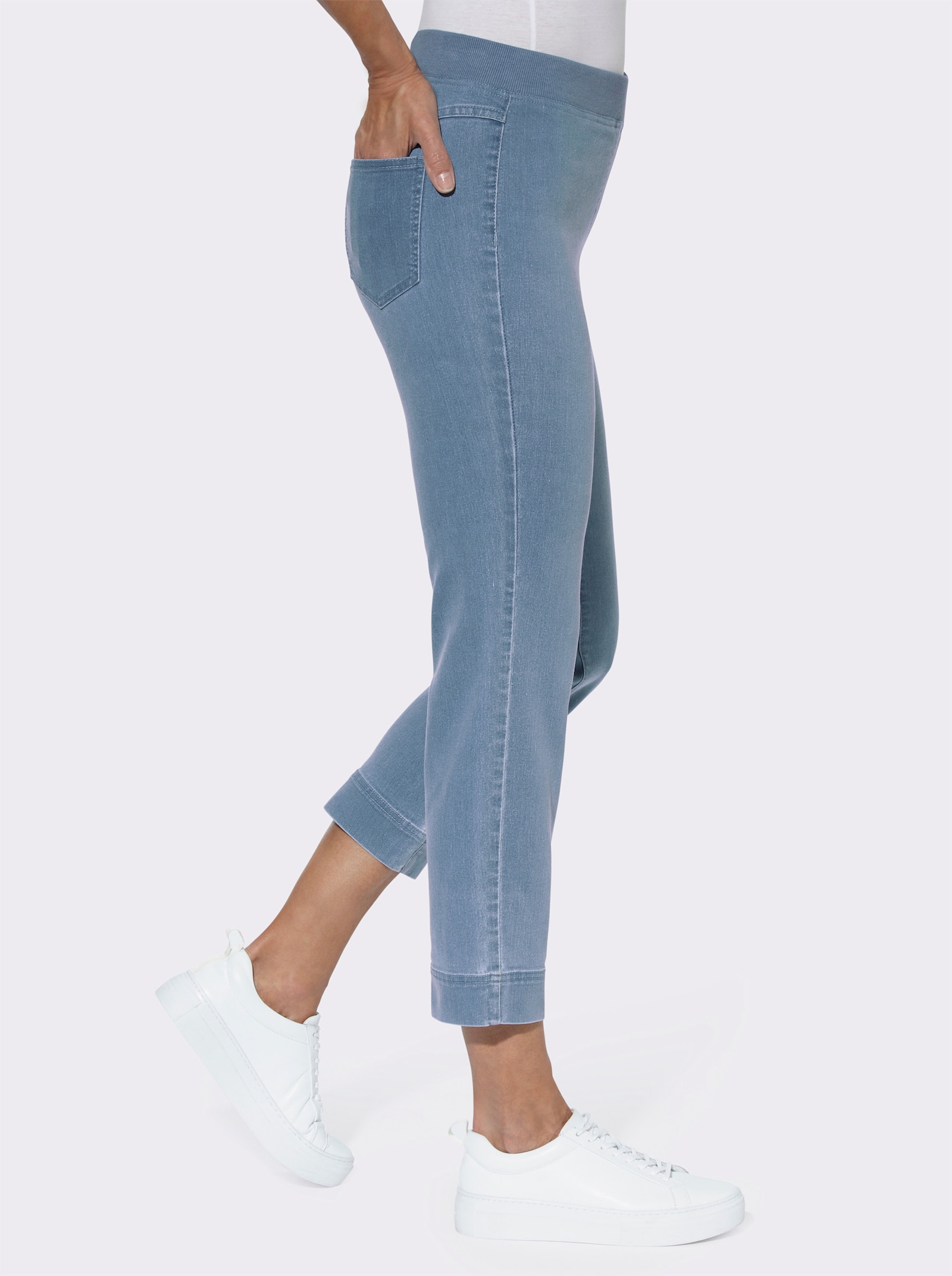 7/8-jeans met elastische tricotband - blue-bleached