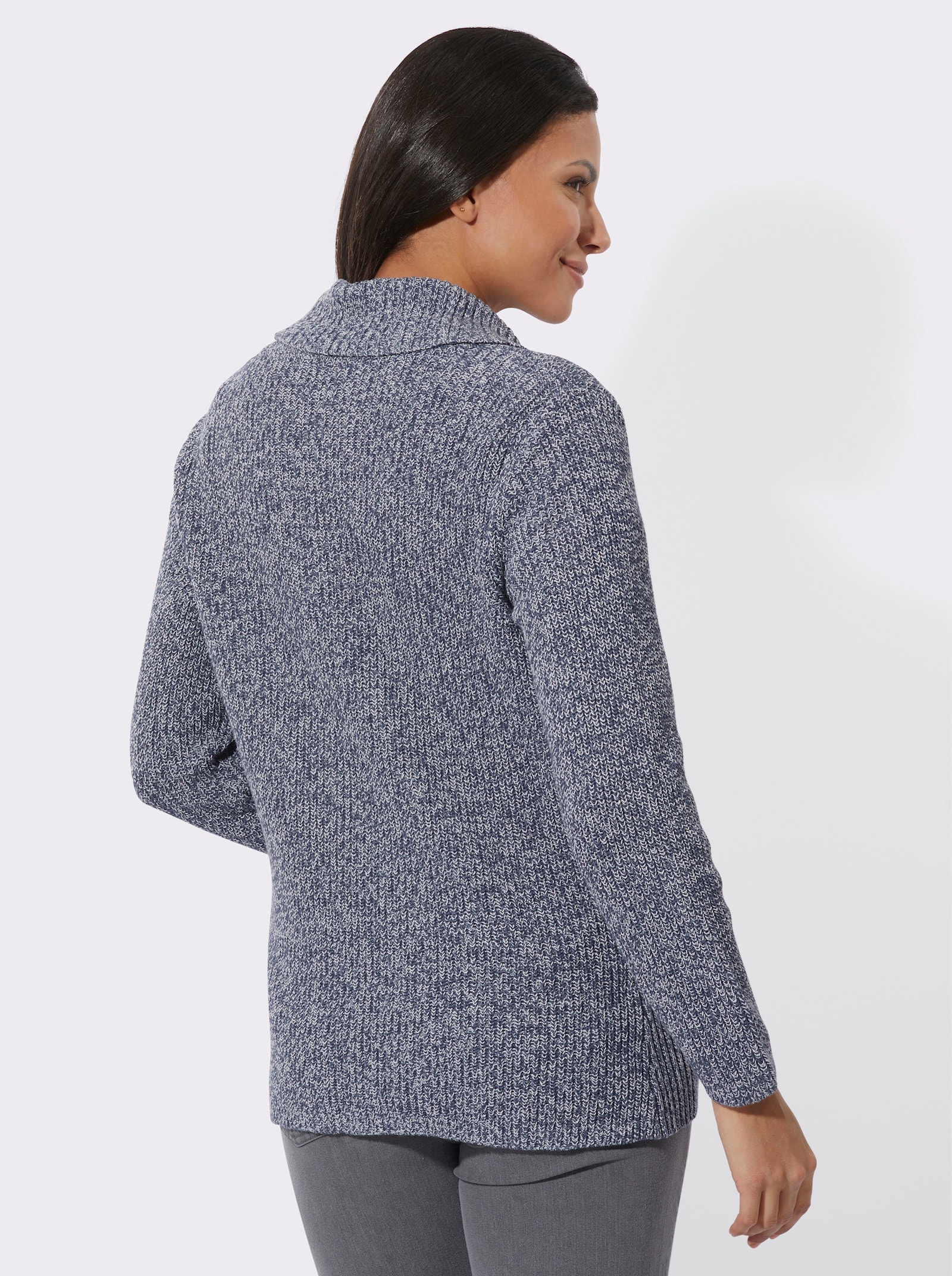 Strickjacke mit Schalkragen - rauchblau-ecru-meliert