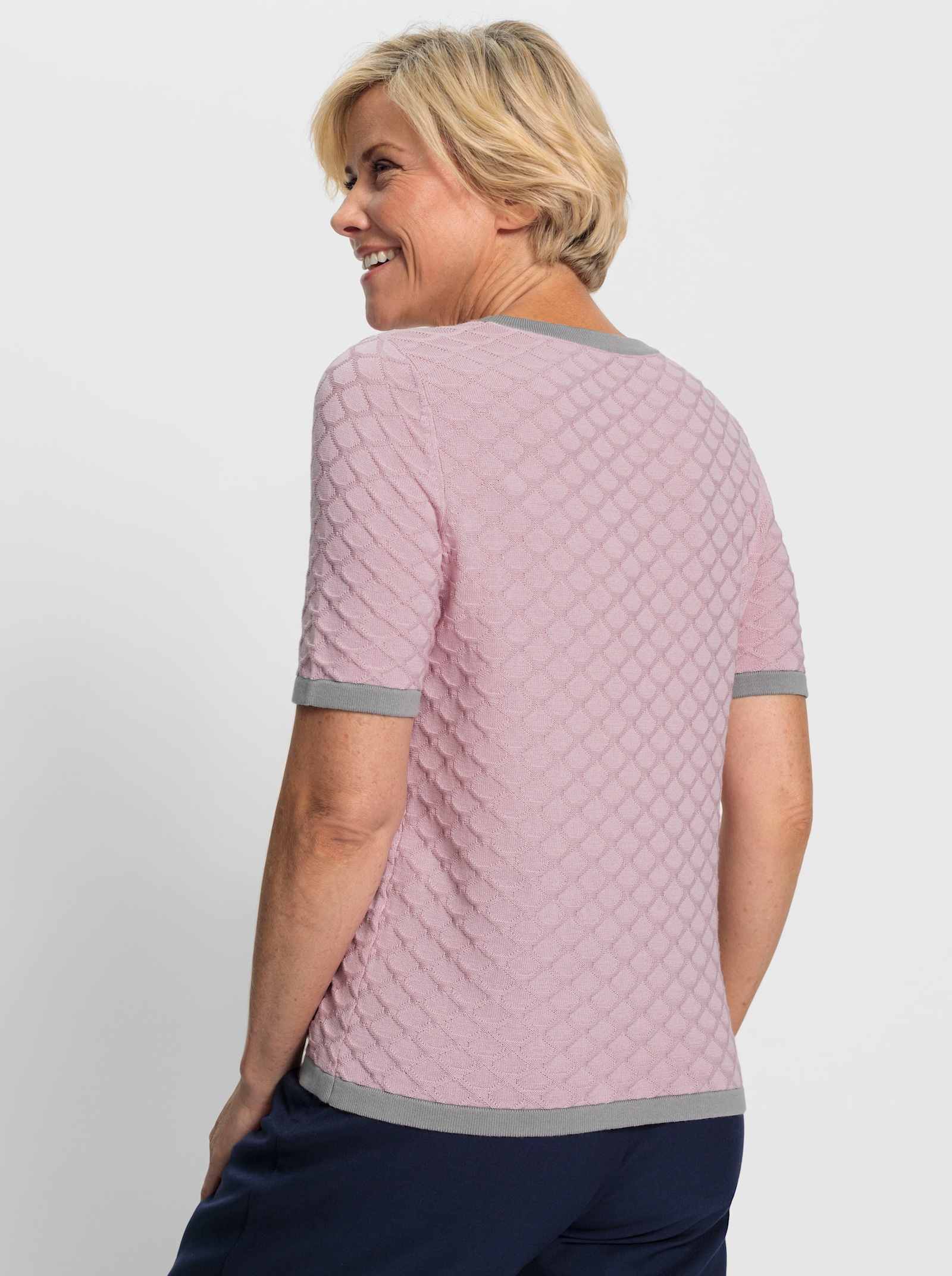 Kurzarmpullover mit Strickmuster - rosé