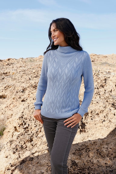 Langarm-Pullover mit Zopfmuster - bleu