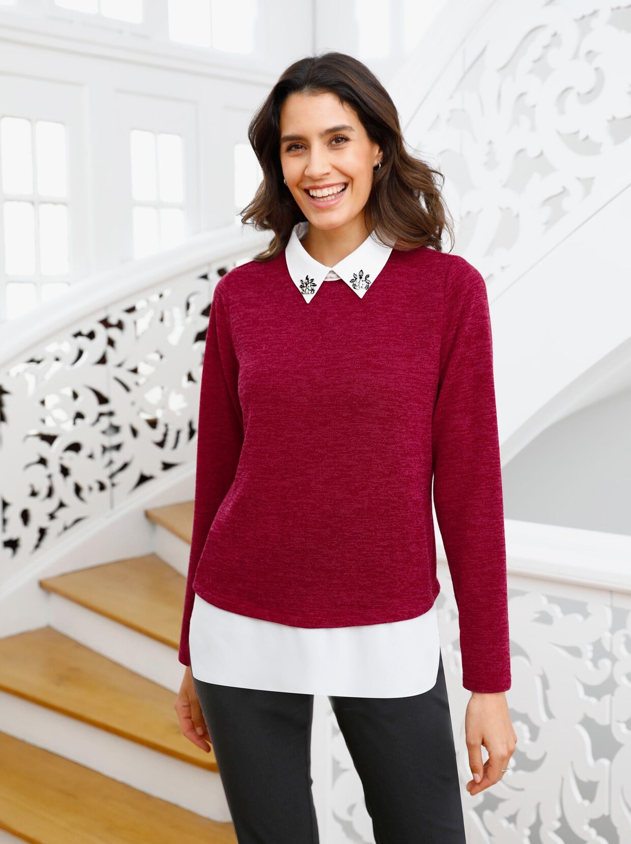 2-in-1-Shirt - kirsche-meliert