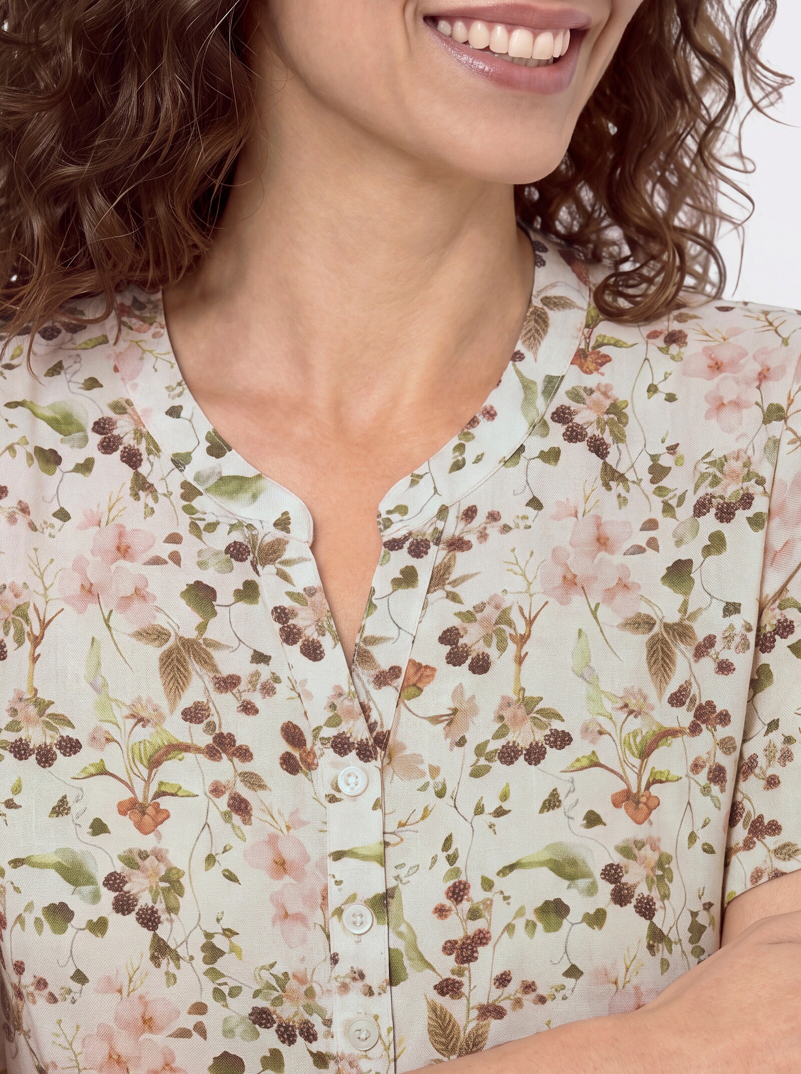 Druckbluse mit floralem Allover-Druck - champagner-schilf-bedruckt