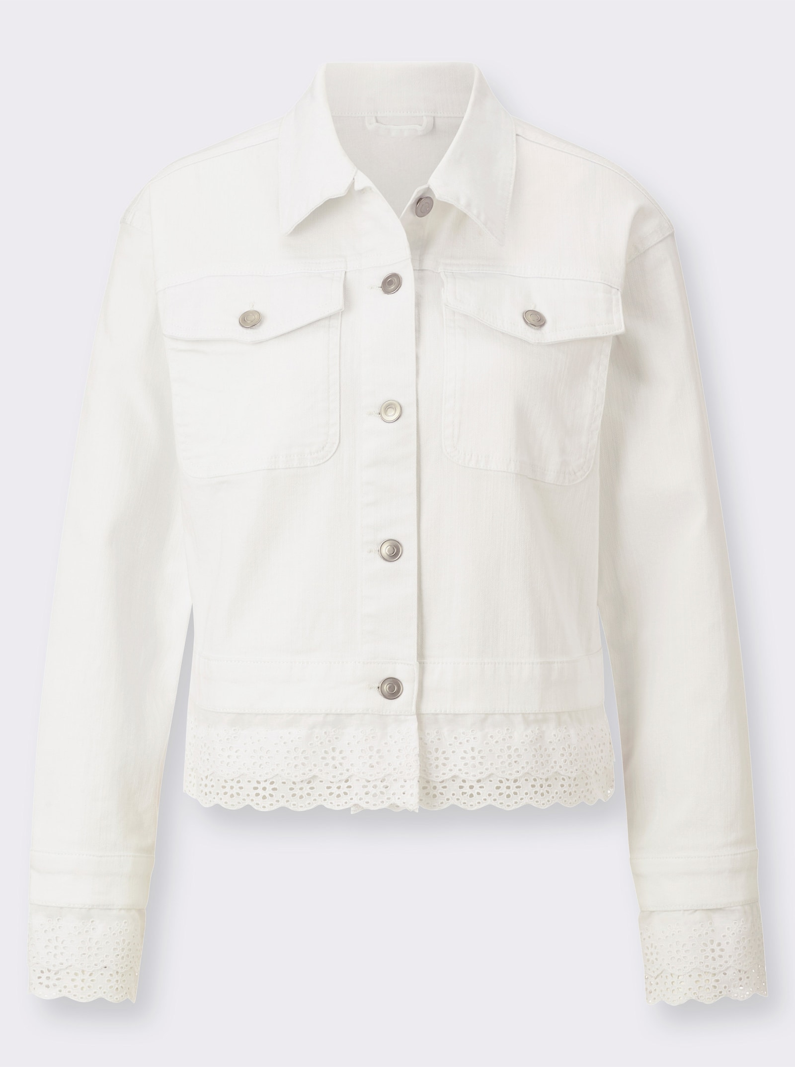 Jeansjacke mit gewellten Spitzenabschlüssen - weiß