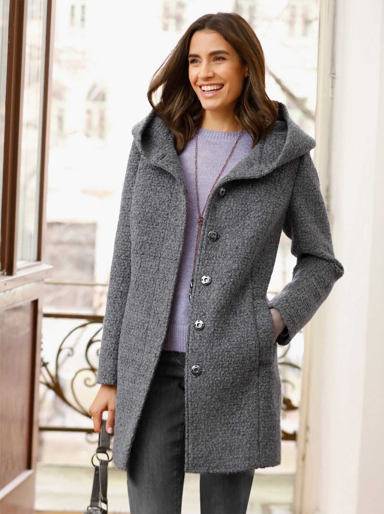 Longjacke - grau-meliert