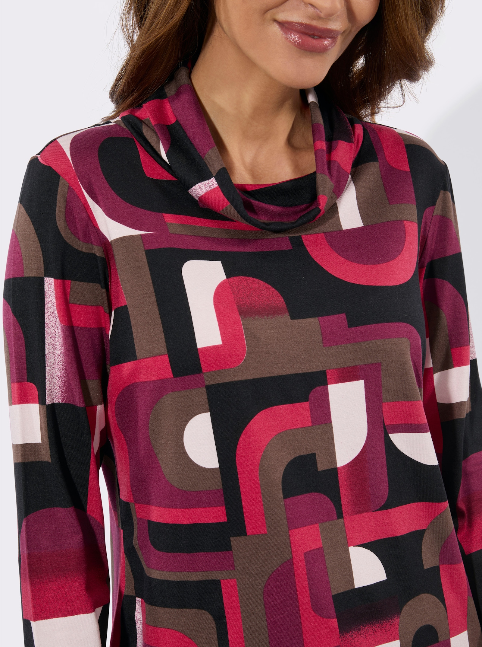 Rollkragenshirt mit grafischem Druck - bordeaux-schoko-bedruckt