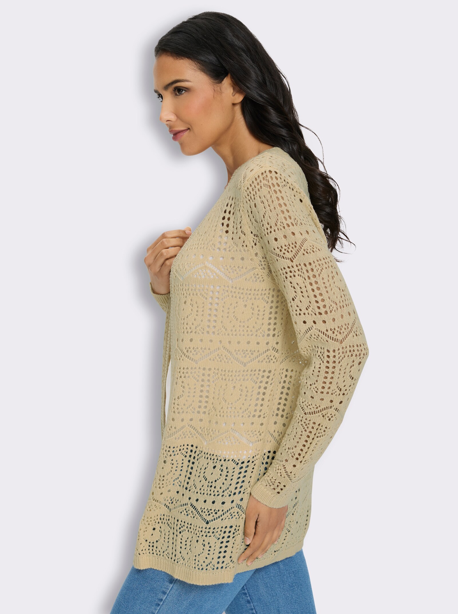 Cardigan in Ajour-Strickmuster - sand
