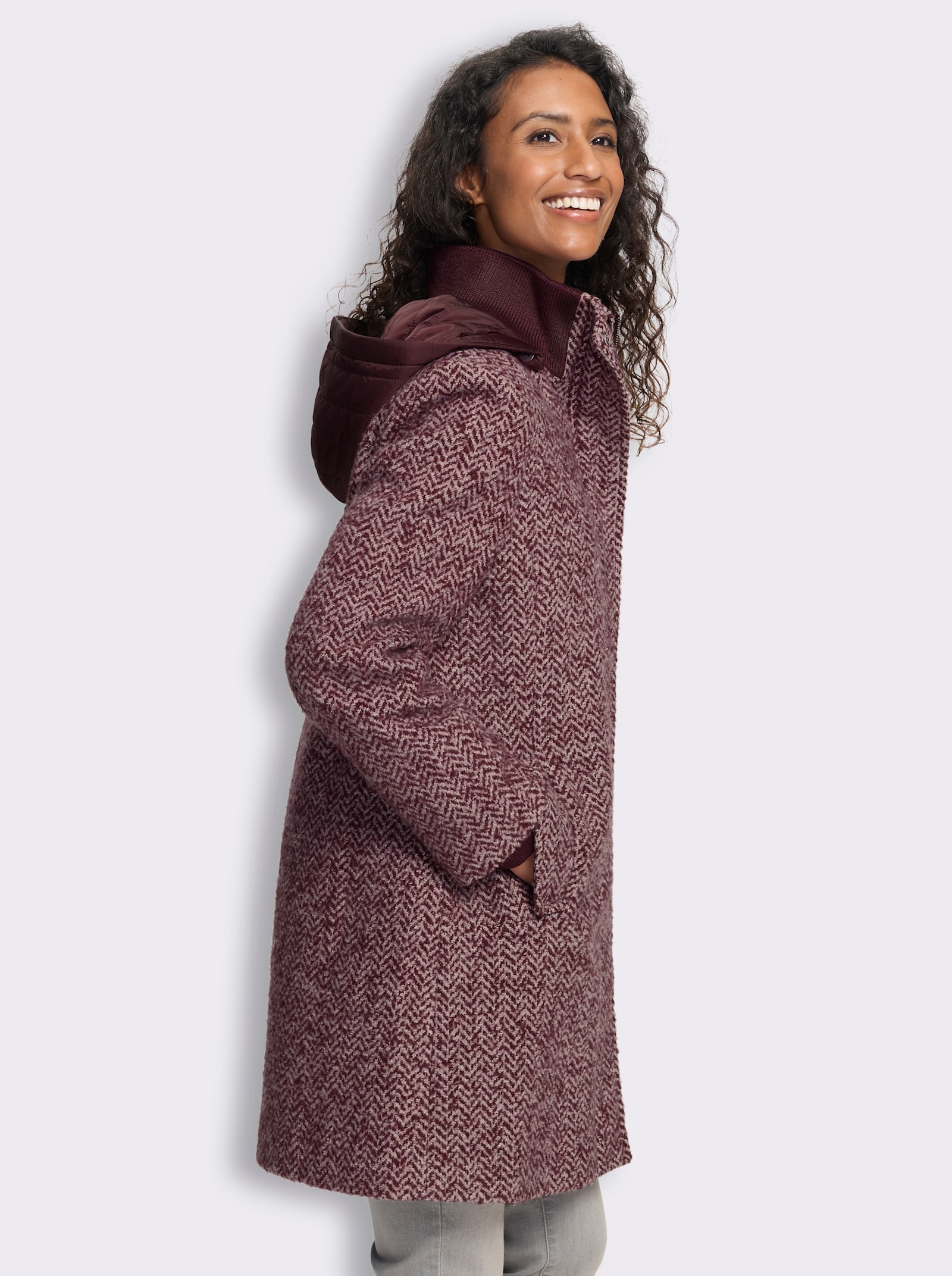 heine Longjacke in Bouclé-Qualität - burgund-mauve-gemustert