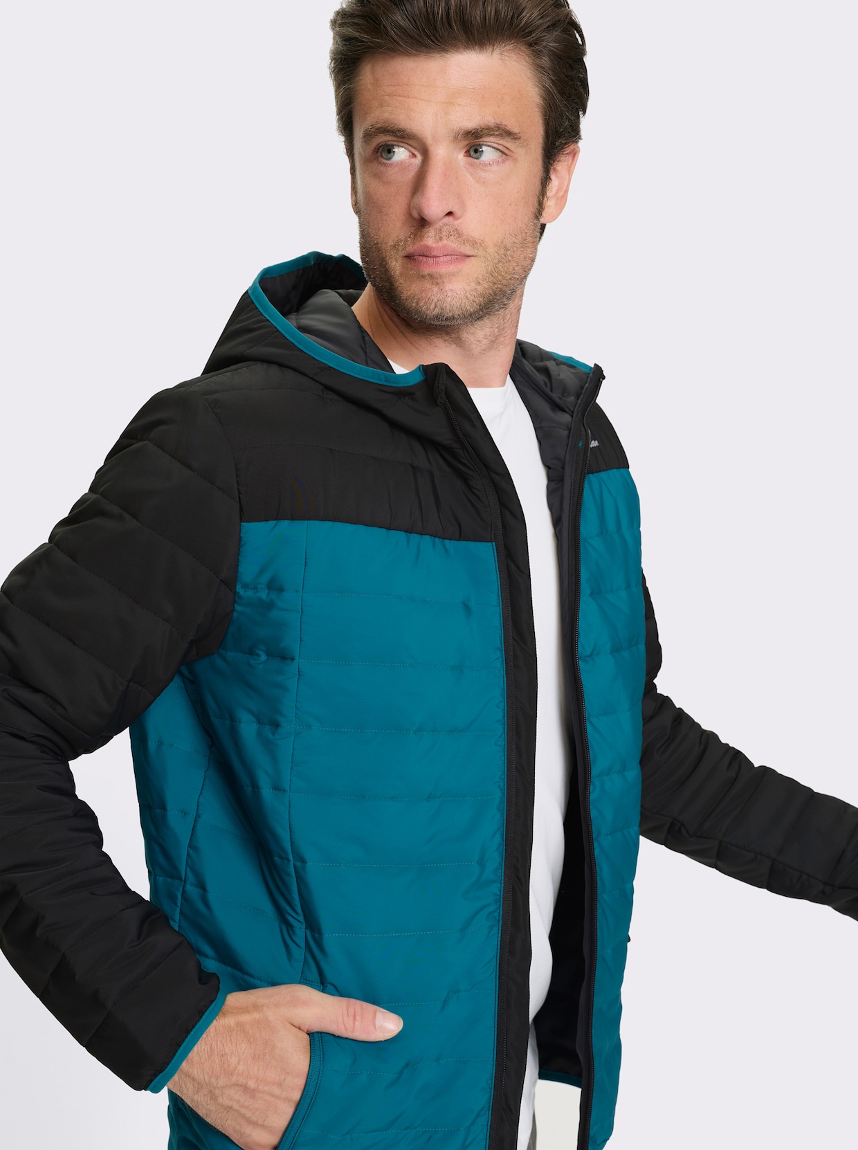 Catamaran Sports Steppjacke mit fester Kapuze - schwarz-aquapetrol