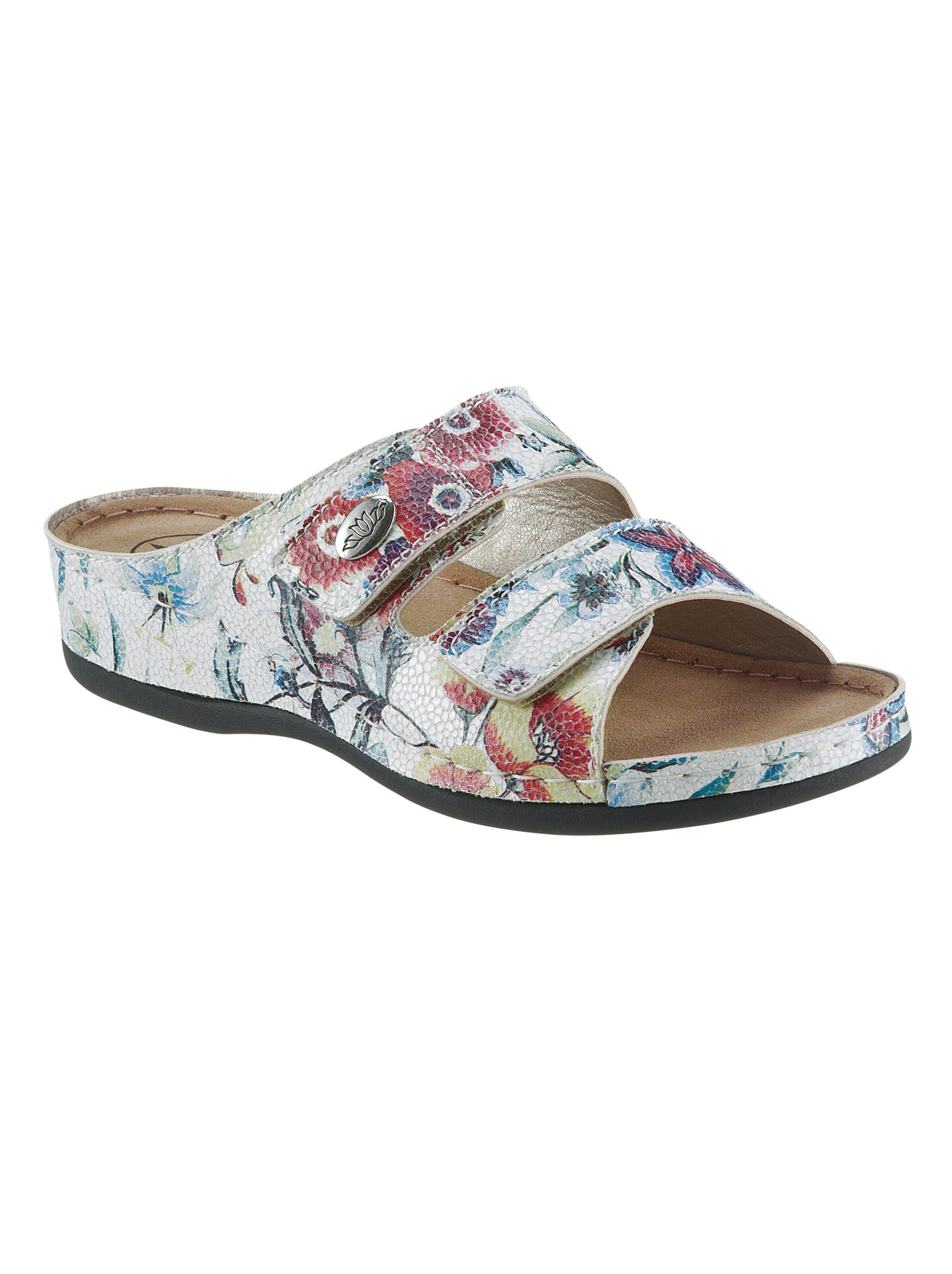 Pantolette - weiß-geblümt