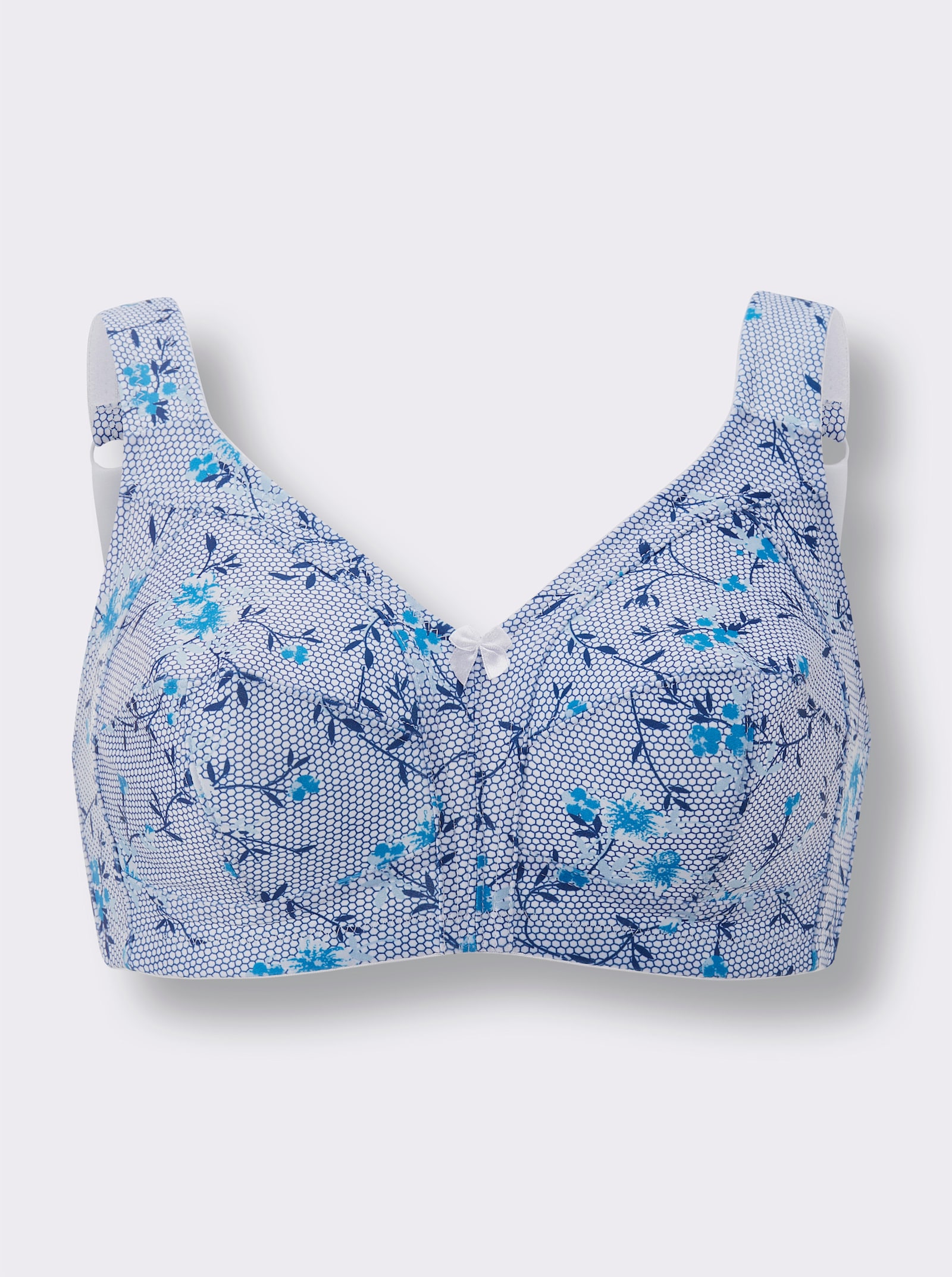 Susa BH ohne Bügel mit Stäbchenverstärkung - weiß-bleu-bedruckt