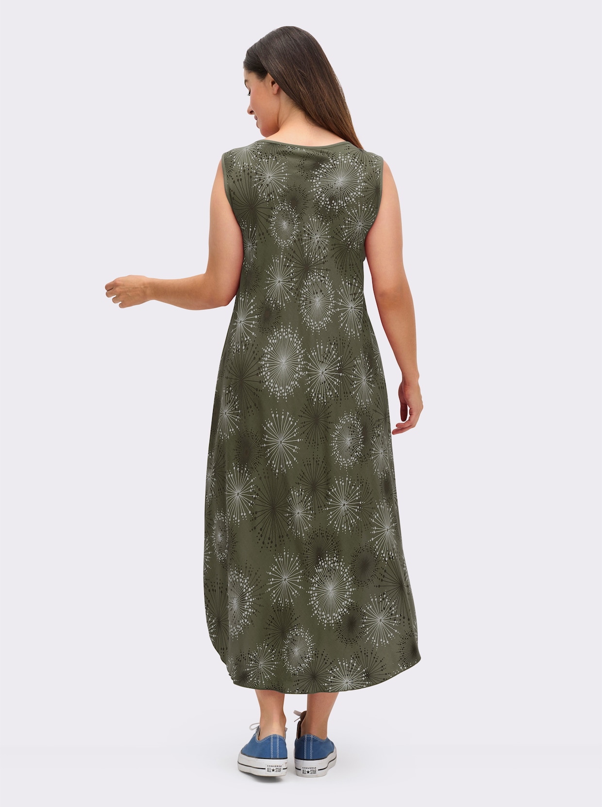Druckkleid mit Blüten-Muster, figurumspielend - khaki-graphit-bedruckt