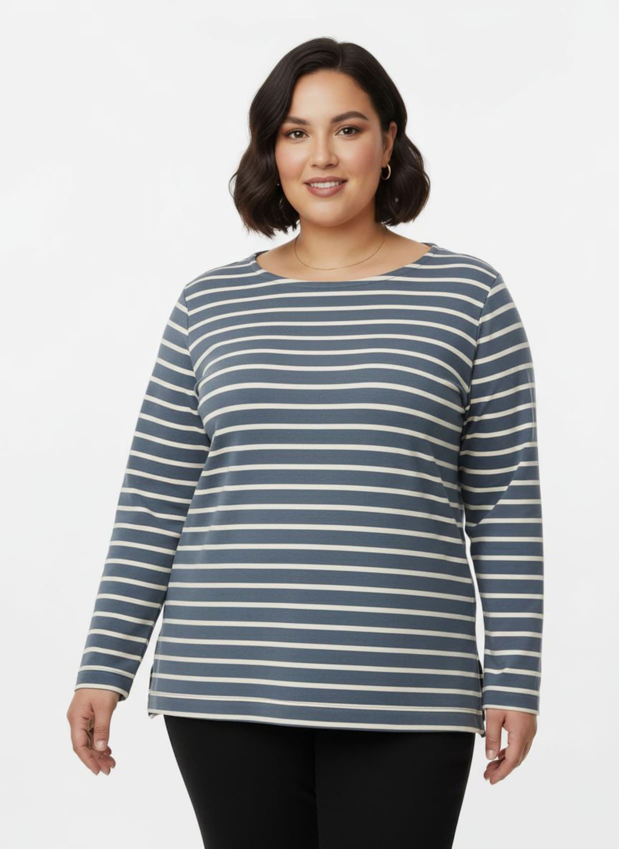 Sweatshirt im Ringel-Dessin - rauchblau-ecru-geringelt