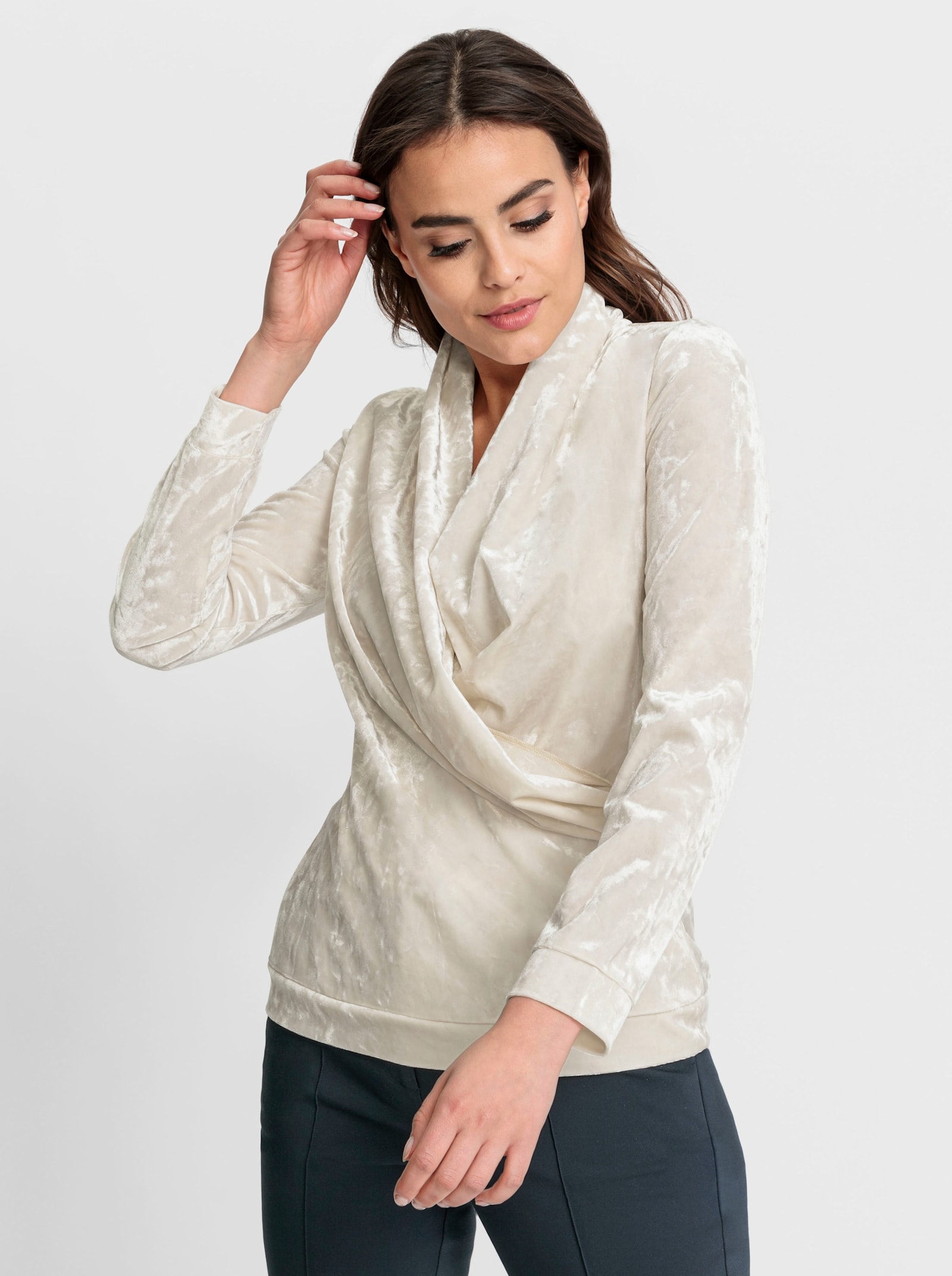 heine Shirt met lange mouwen en fluweelglans - ivoorkleur