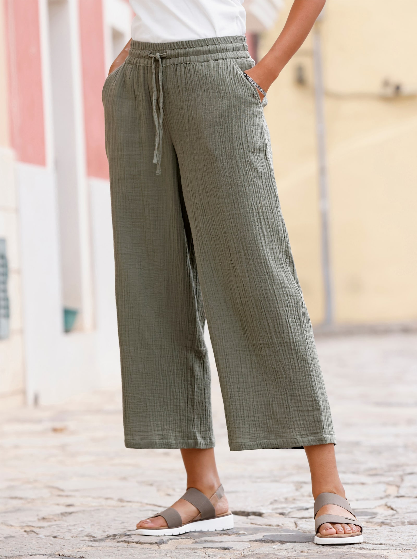 Culotte van structuurmateriaal - kaki