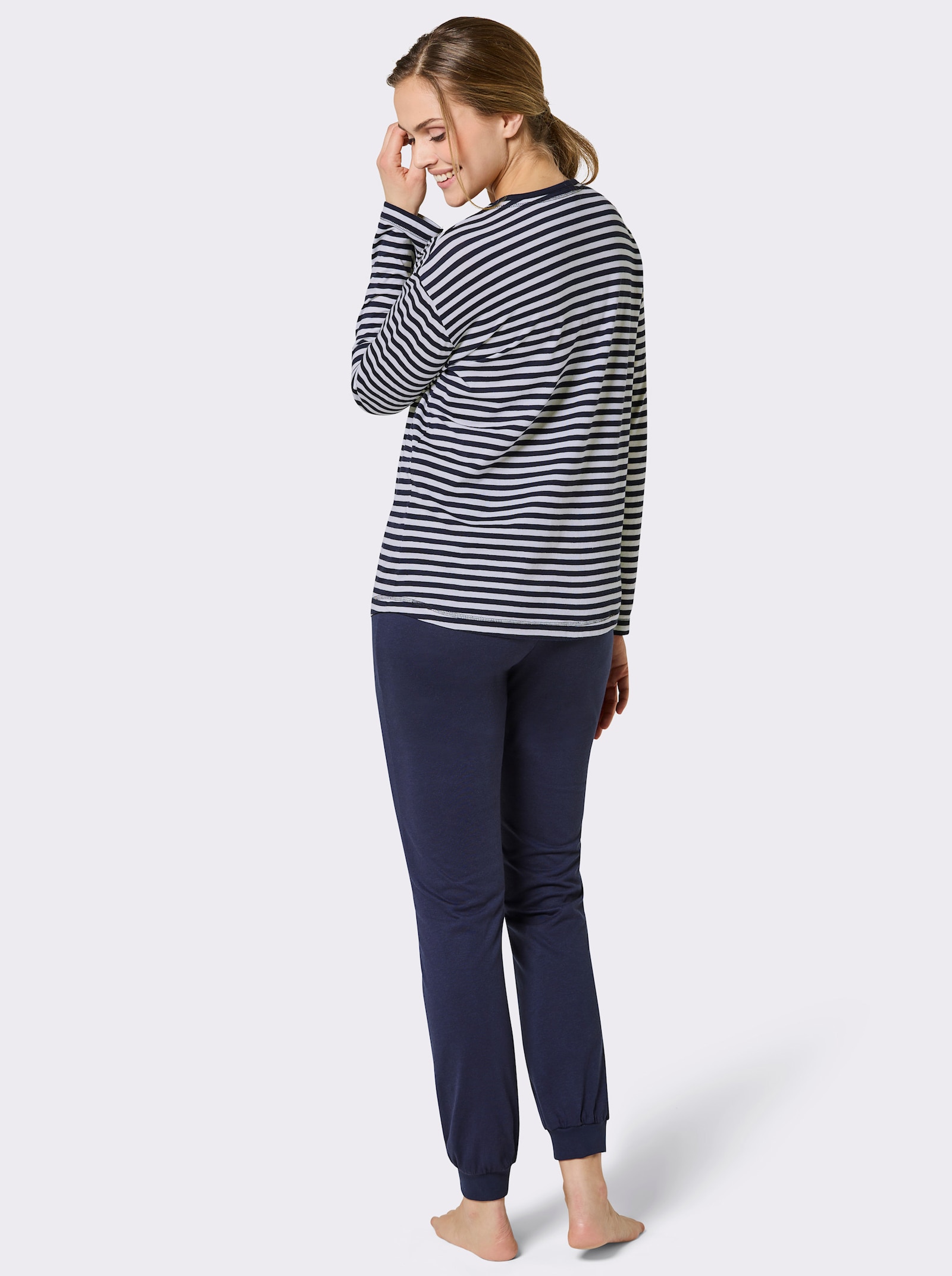 wäschepur Schlafanzug mit Ringelmuster - marine-weiß