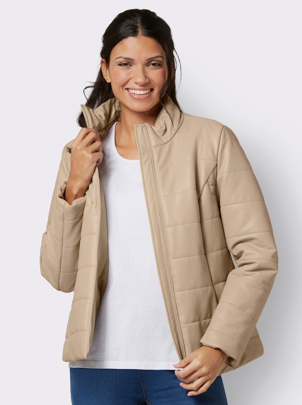 Jacka i skinnimitation - beige