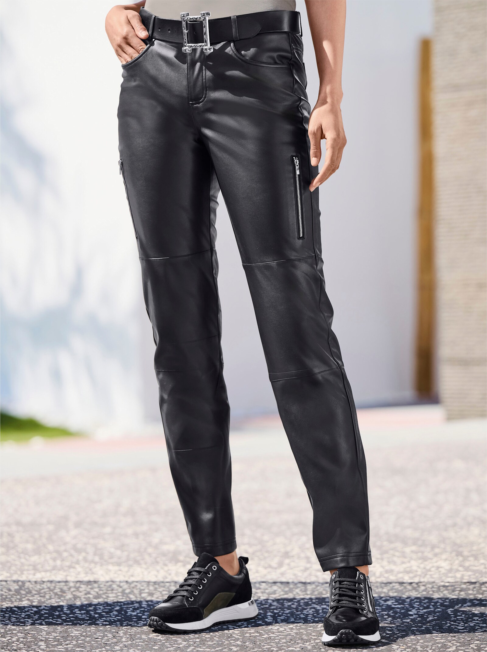 heine Pantalon en synthétique avec détails zippés - noir